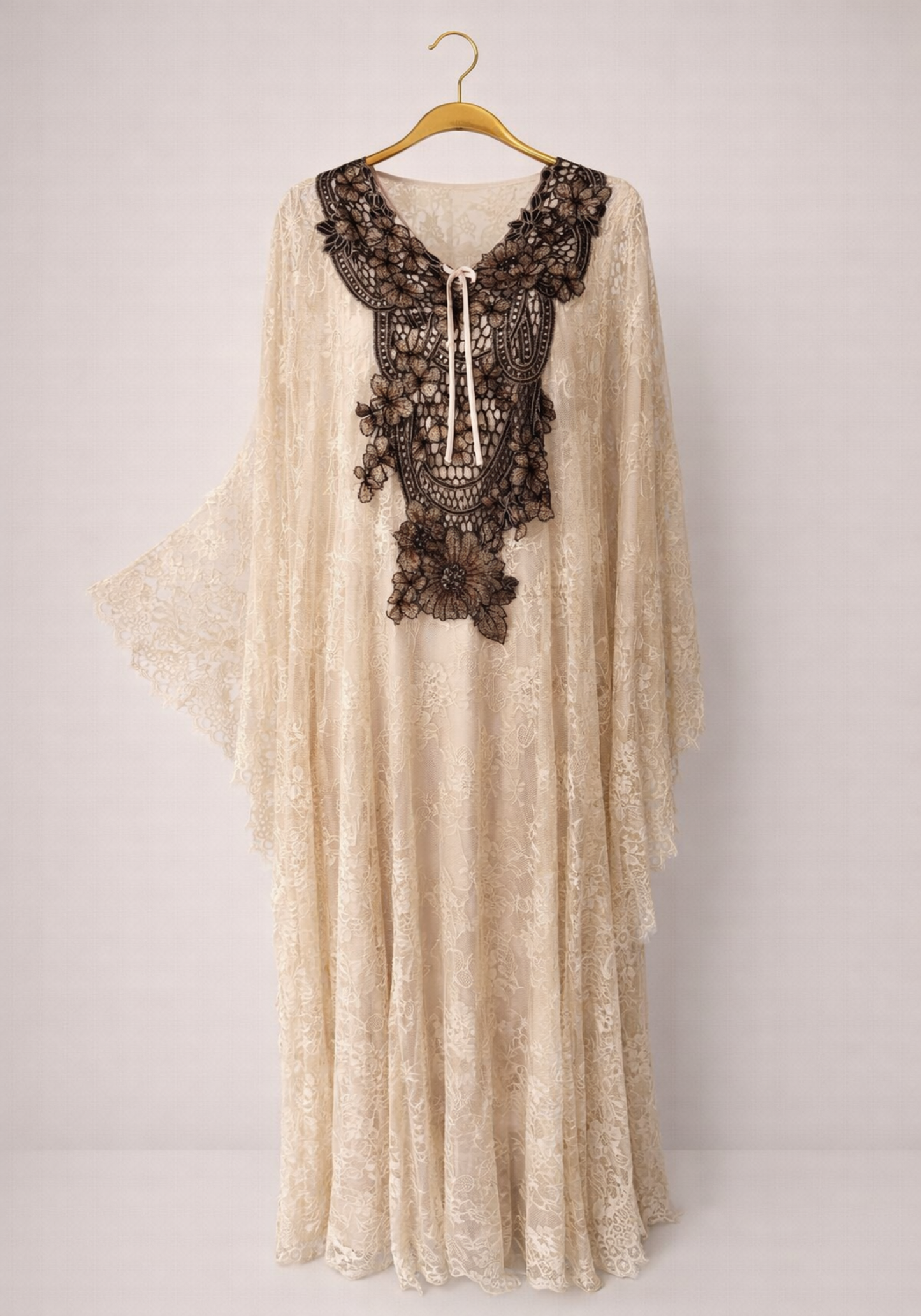 Satin And Full Dantel 2 Piece Long Gown