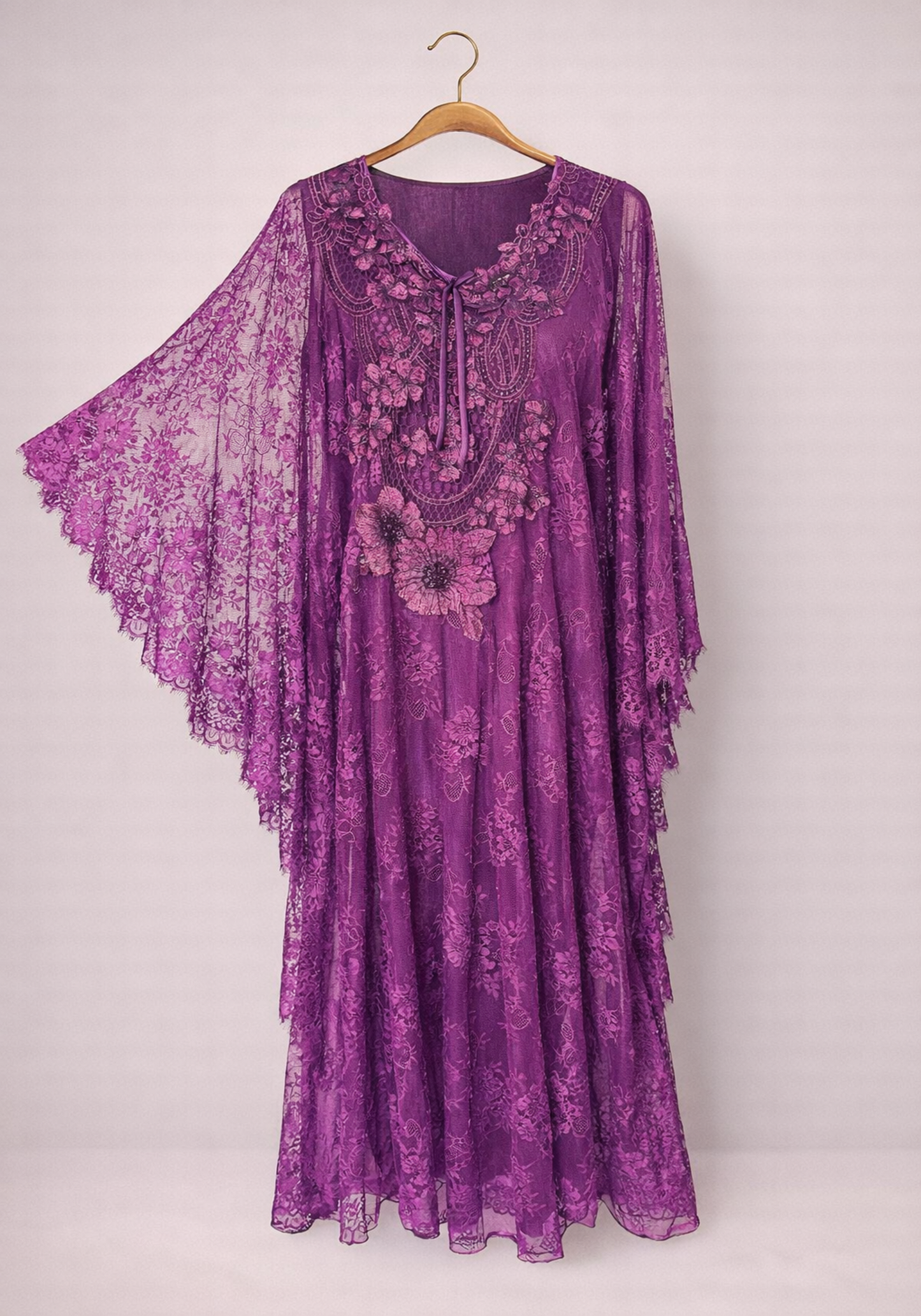 Satin And Full Dantel 2 Piece Long Gown