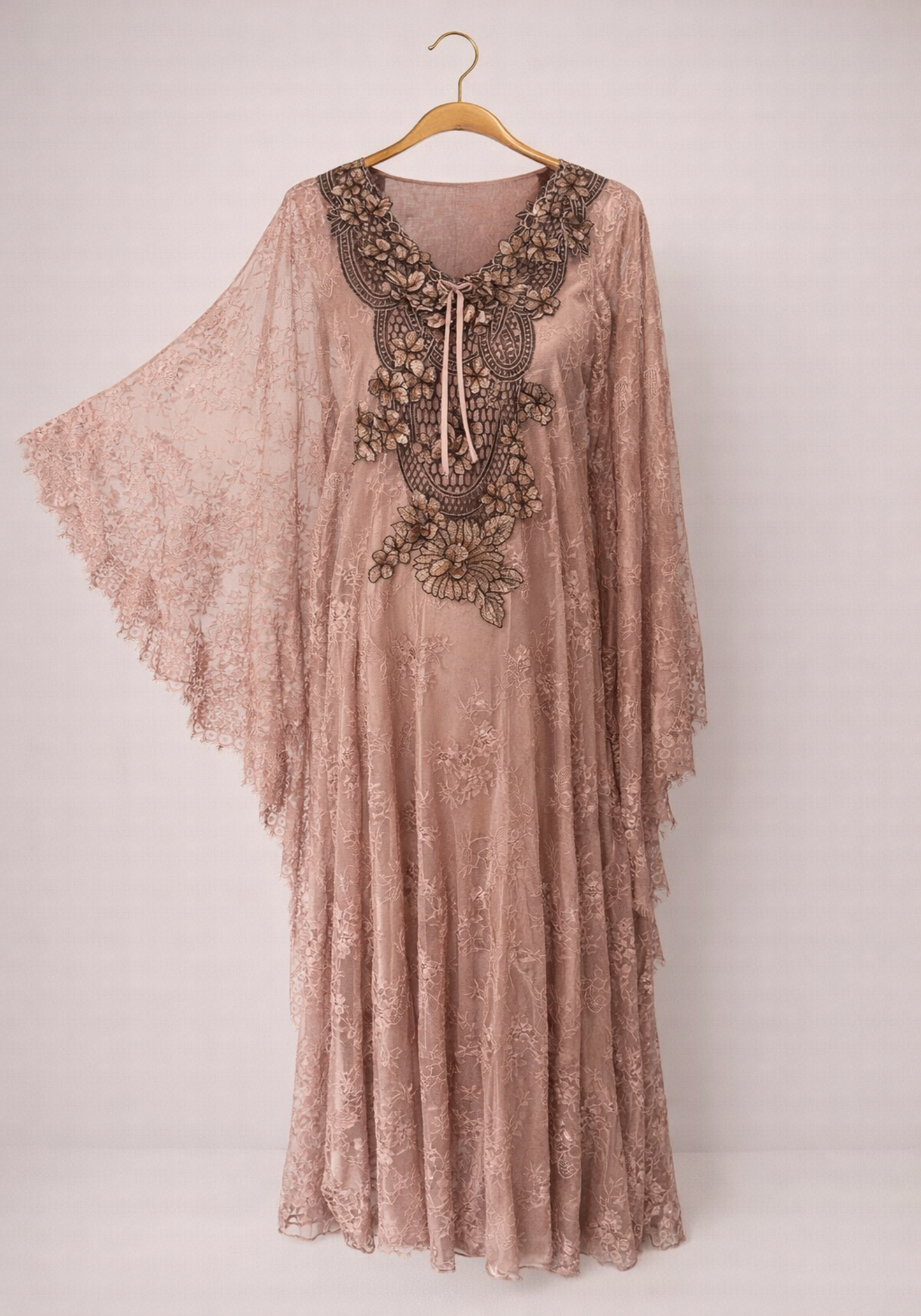 Satin And Full Dantel 2 Piece Long Gown