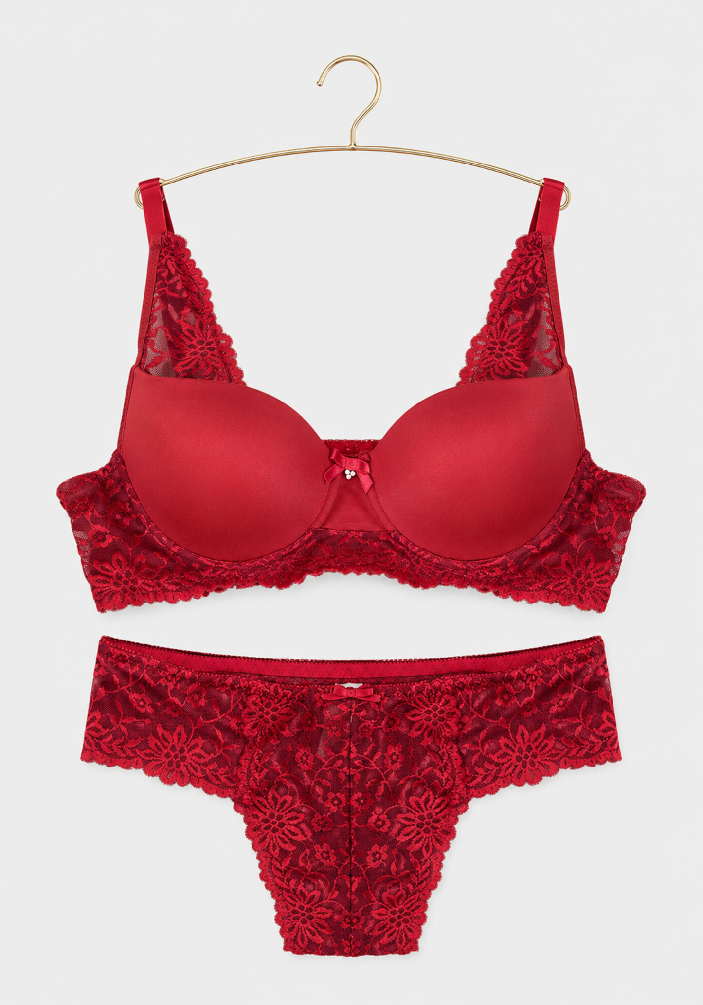 Lingerie Bra Set: Plain Padded Cup Bra With Lace Detail And Full Dantel Panty