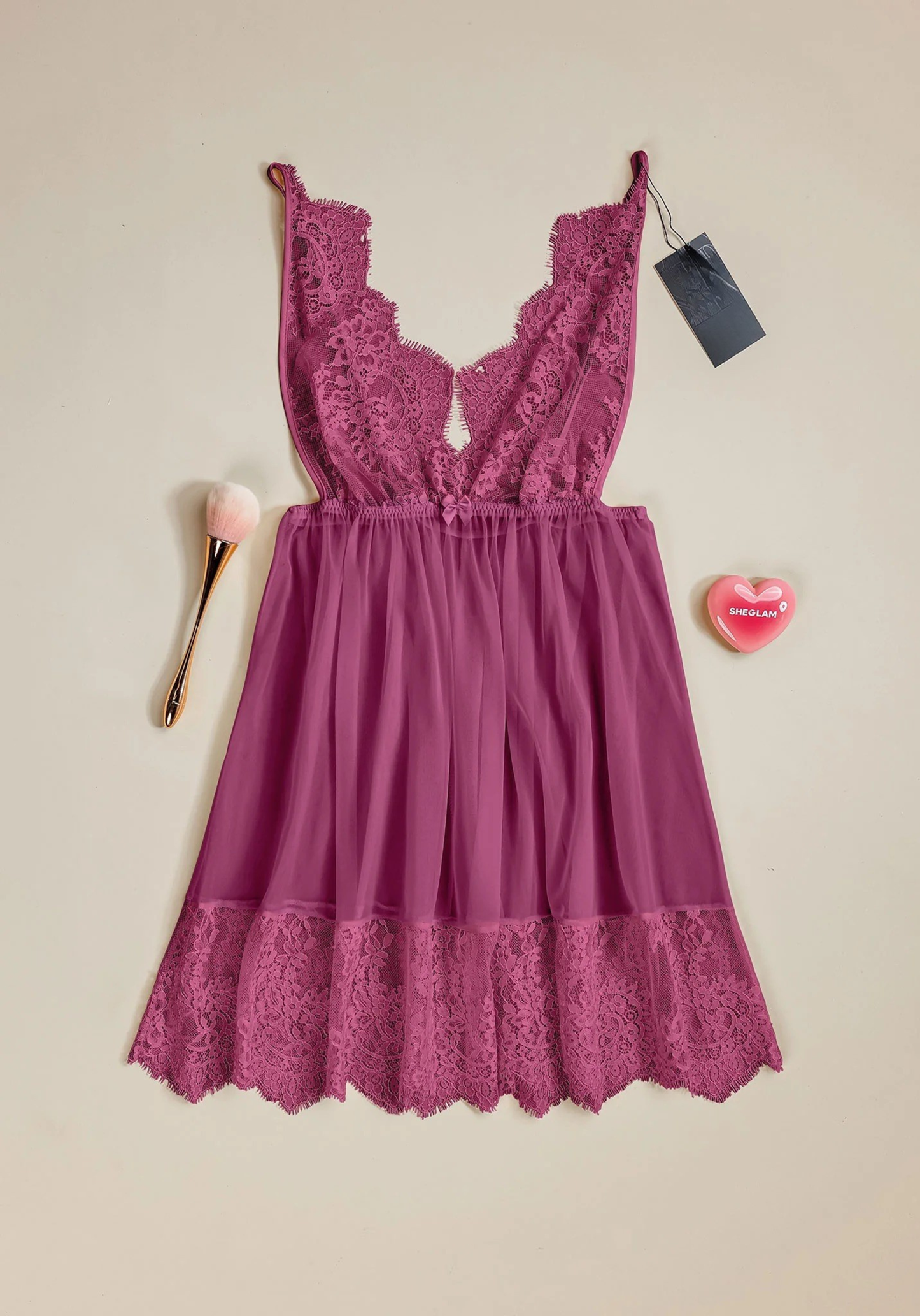 Babydoll: Lacae Top Open Back Lace Bottom Chiffon Babydoll