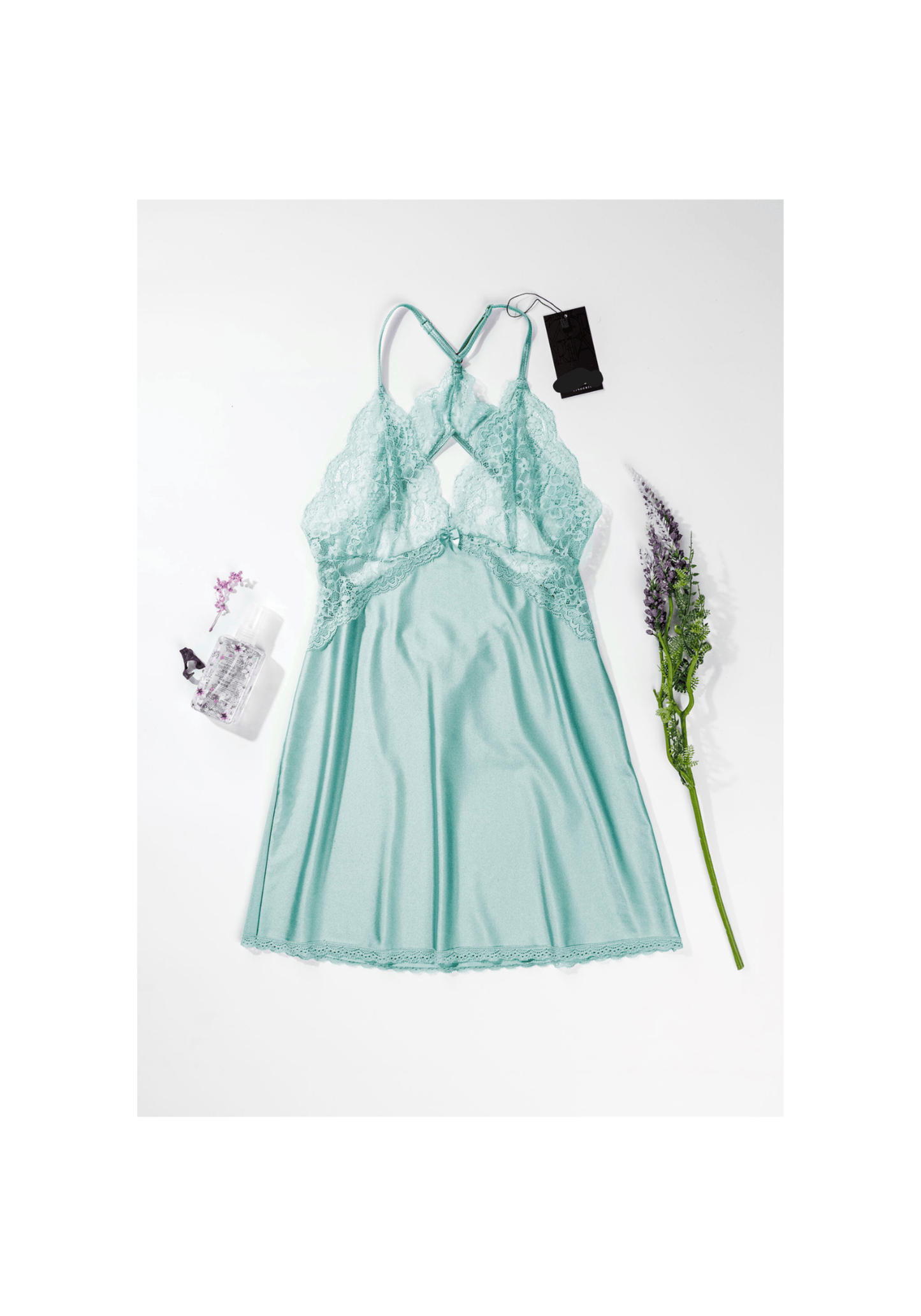 Babydoll: Shoulder Strap Lace Bra Back Lace Satin Babydoll