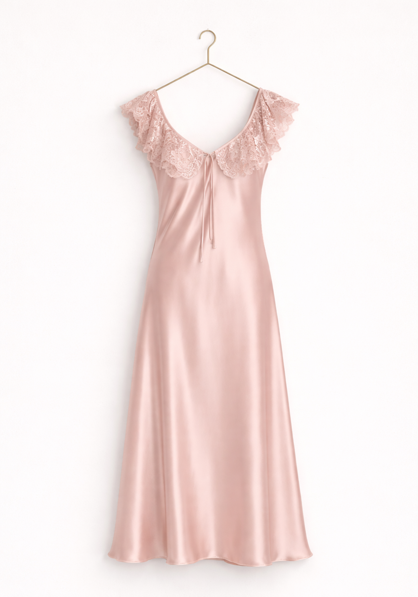 Satin Long Nighty With Dantel Across The Front