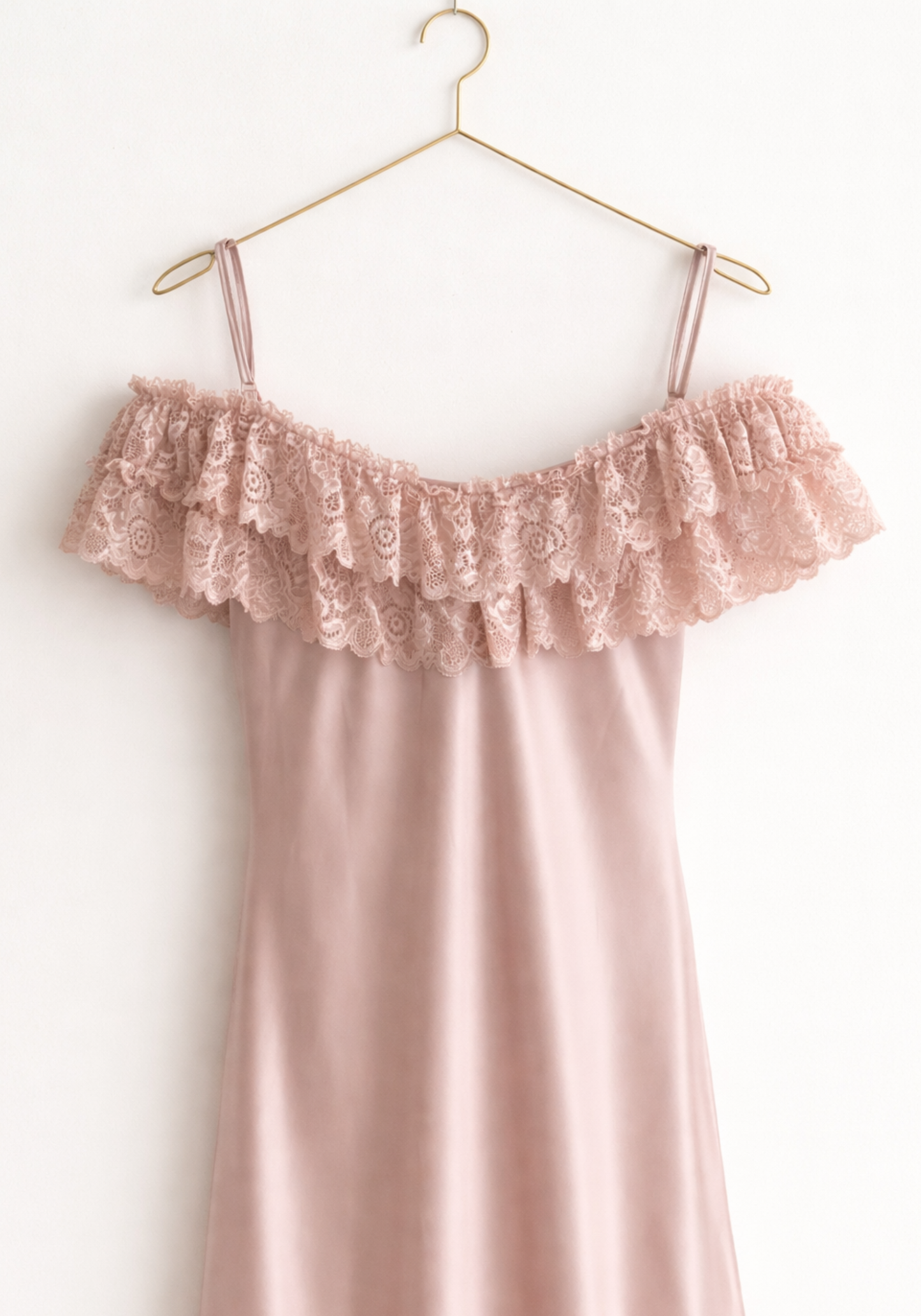 Satin Long Nighty With Dantel Across The Front