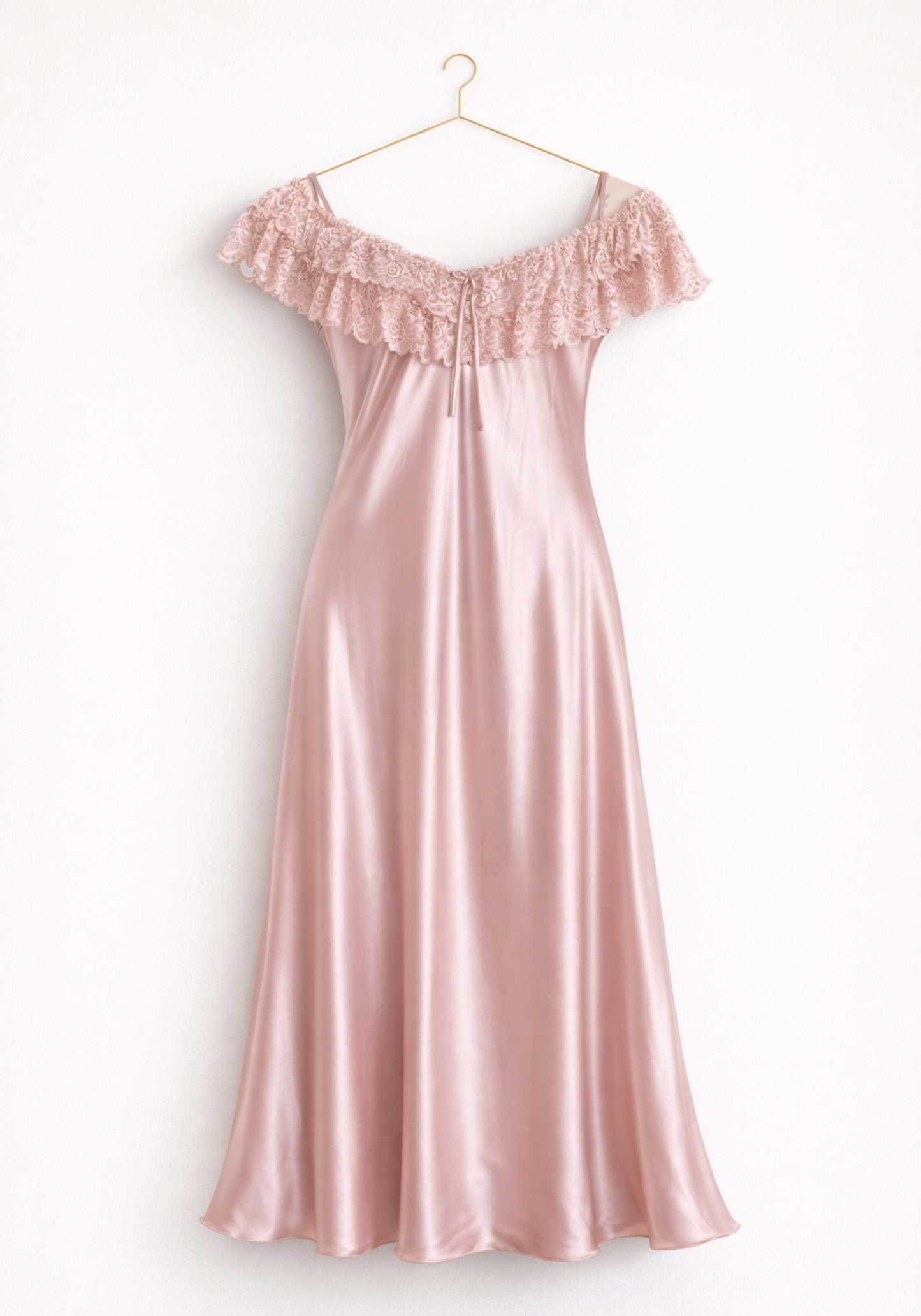 Satin Long Nighty With Dantel Across The Front