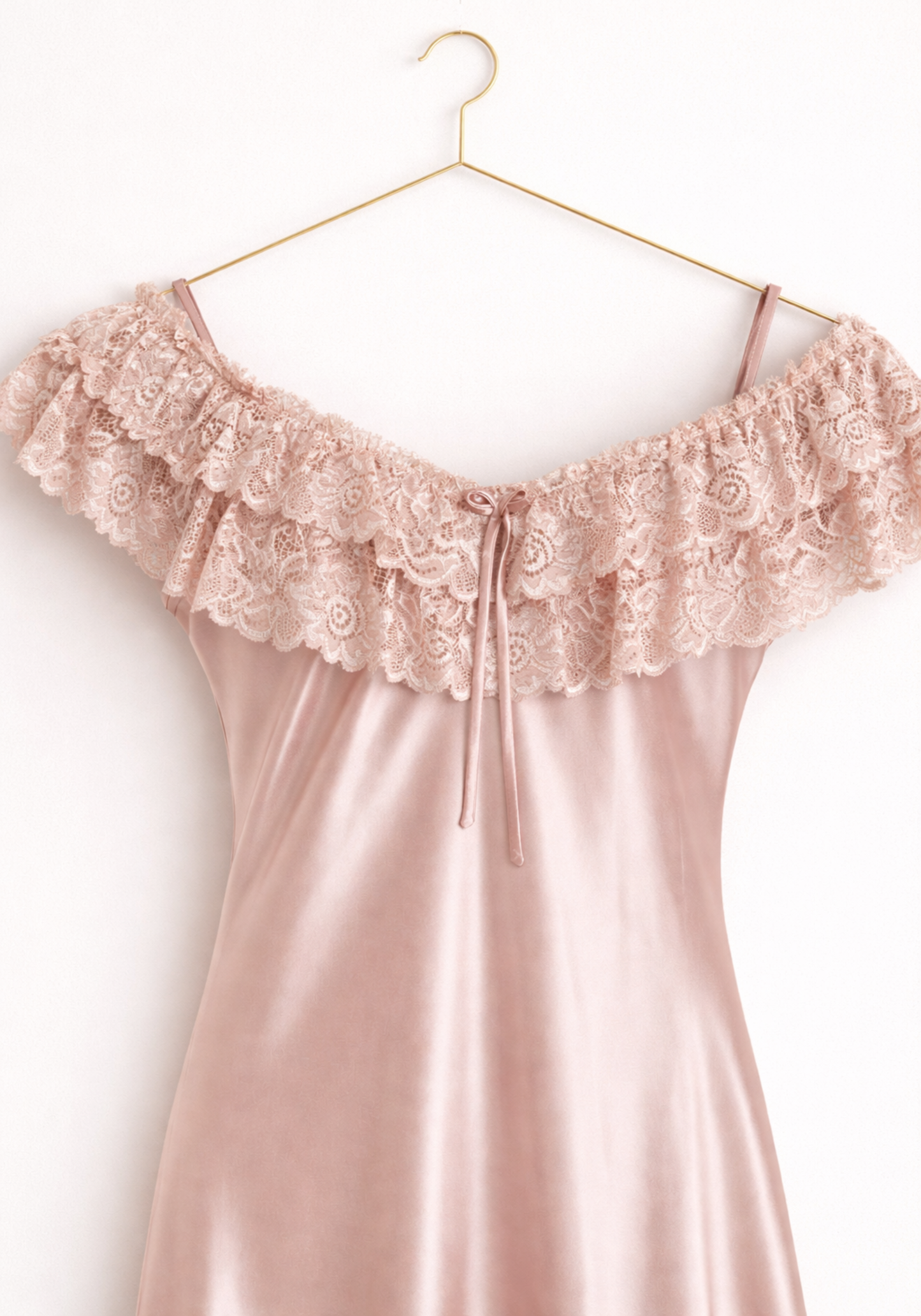 Satin Long Nighty With Dantel Across The Front