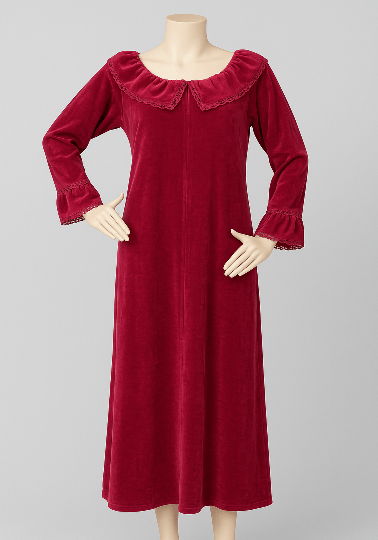 Velour Long Gown With Lace
