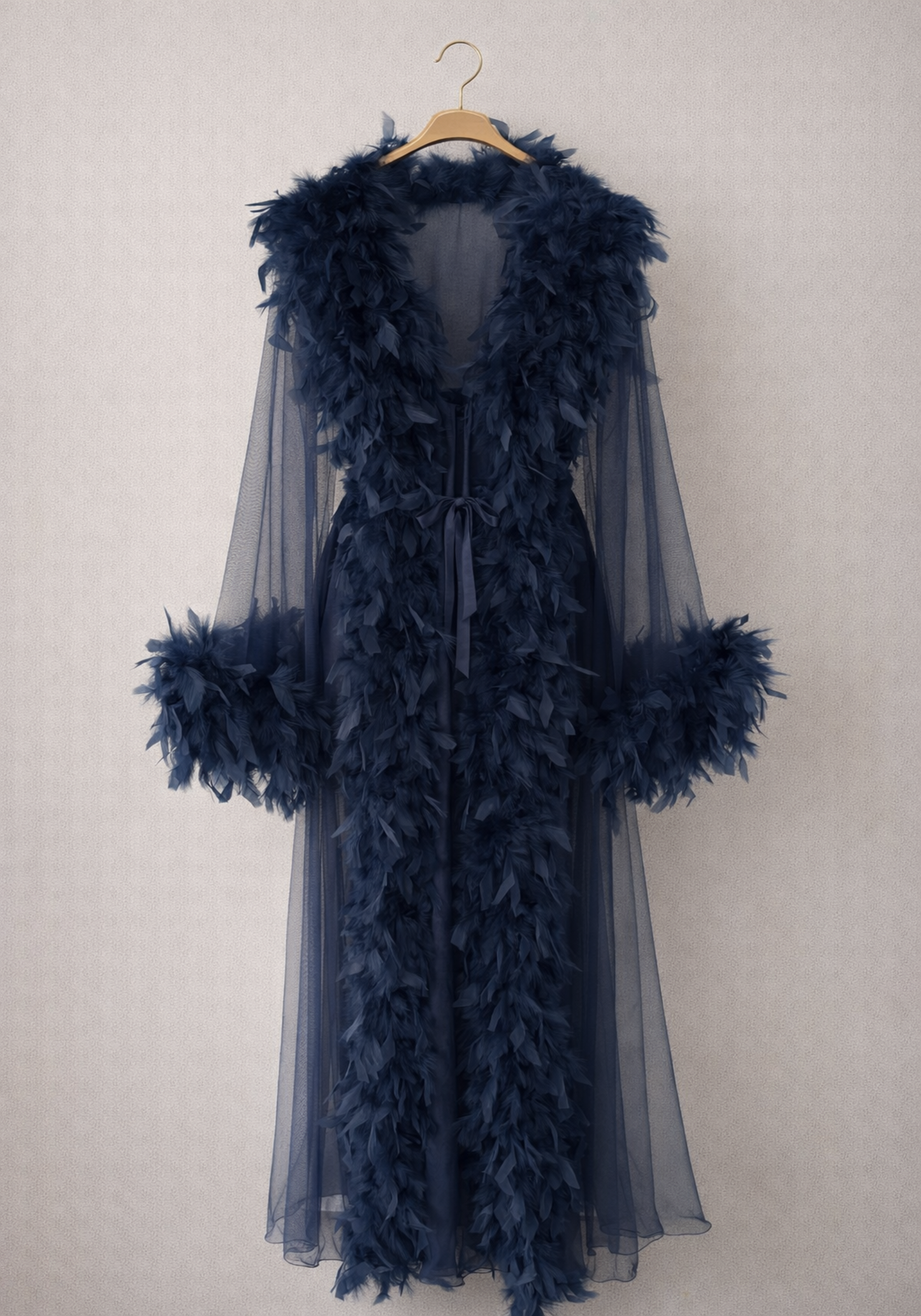 Toulle Satin Furr Long Robe Set