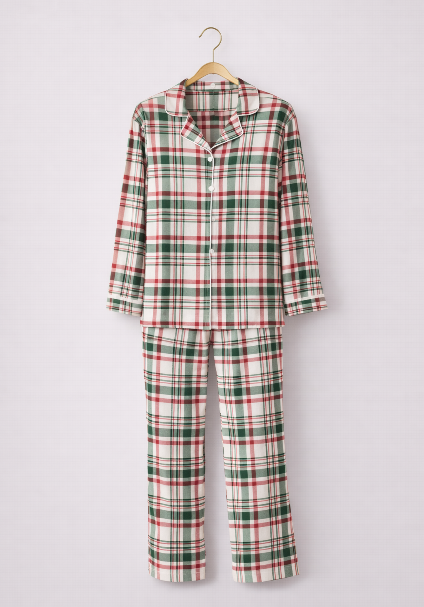 Collar Button Long Sleeve Chequered Pajamas
