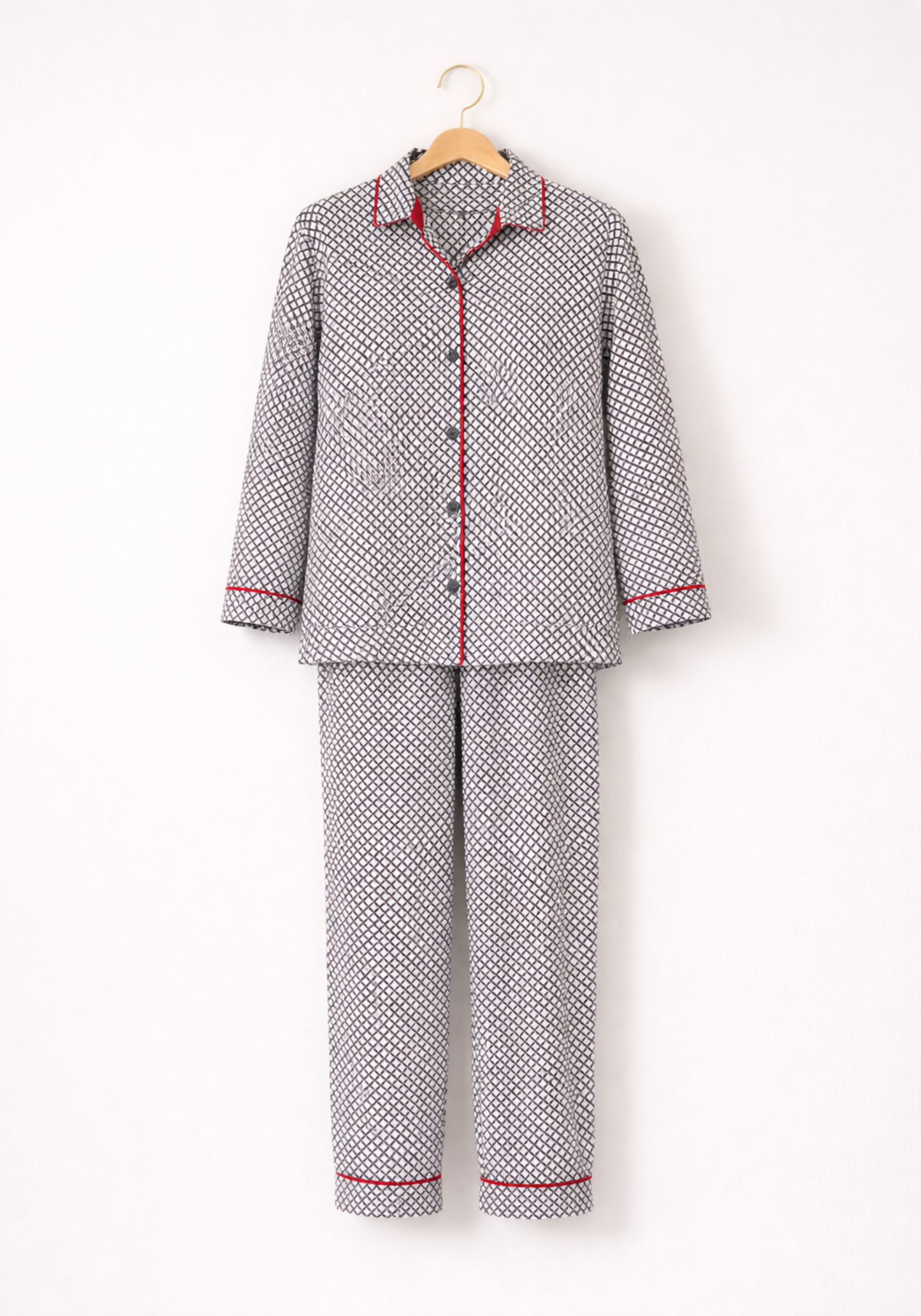 Collar Button Long Sleeve Pajamas
