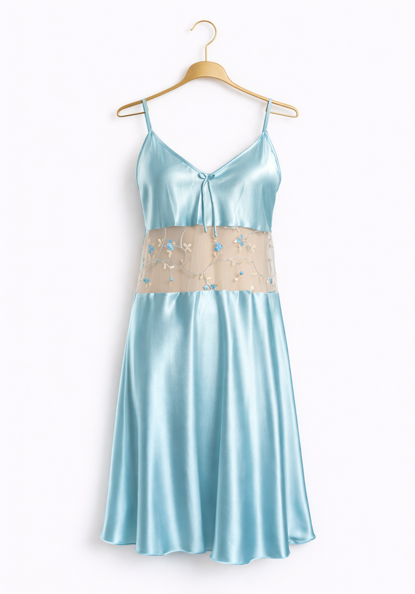 Satin Shoulder Strap Nighty With Lace And Robe