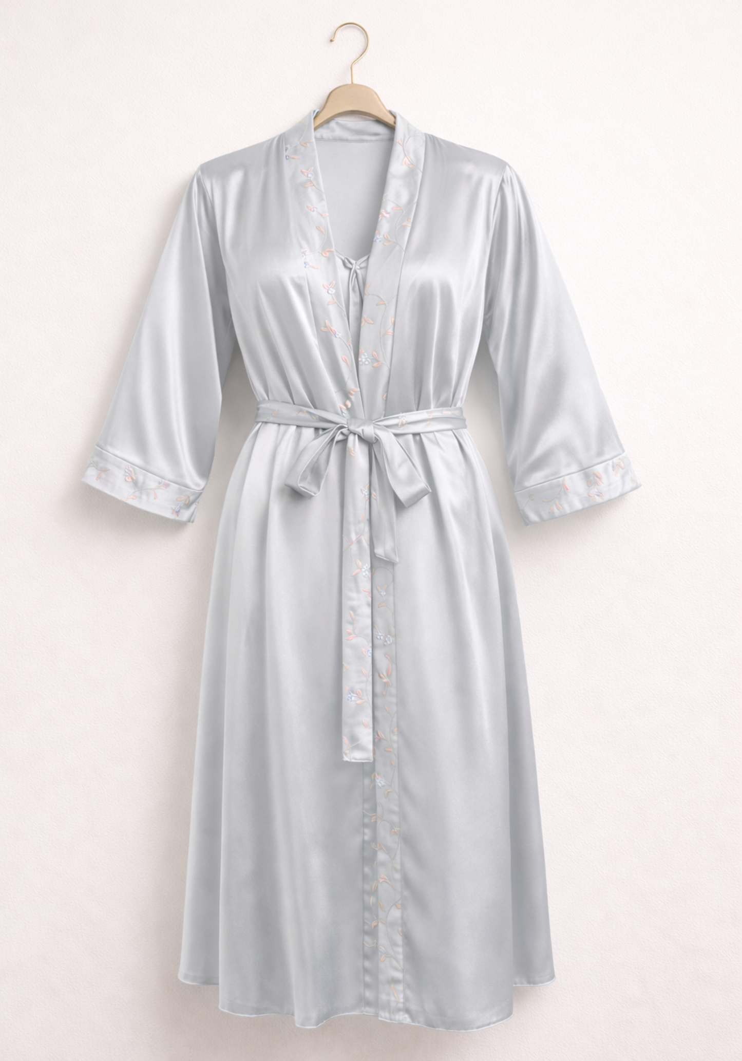 Satin Shoulder Strap Nighty With Lace And Robe