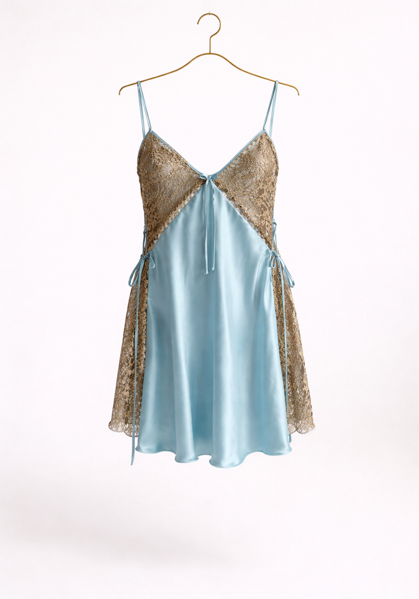 Satin Shoulder Strap Babydoll With Golden Dantel