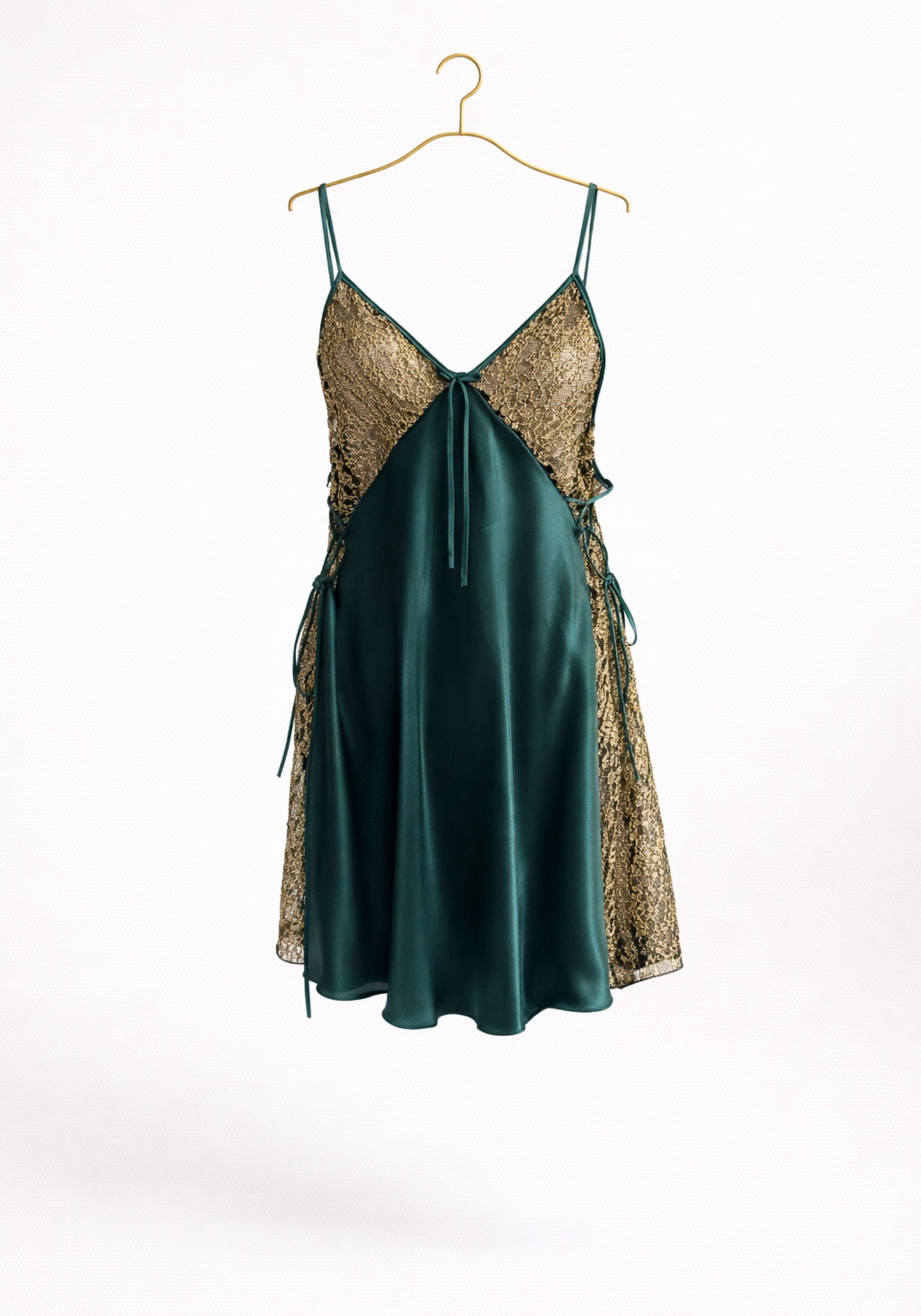 Satin Shoulder Strap Babydoll With Golden Dantel