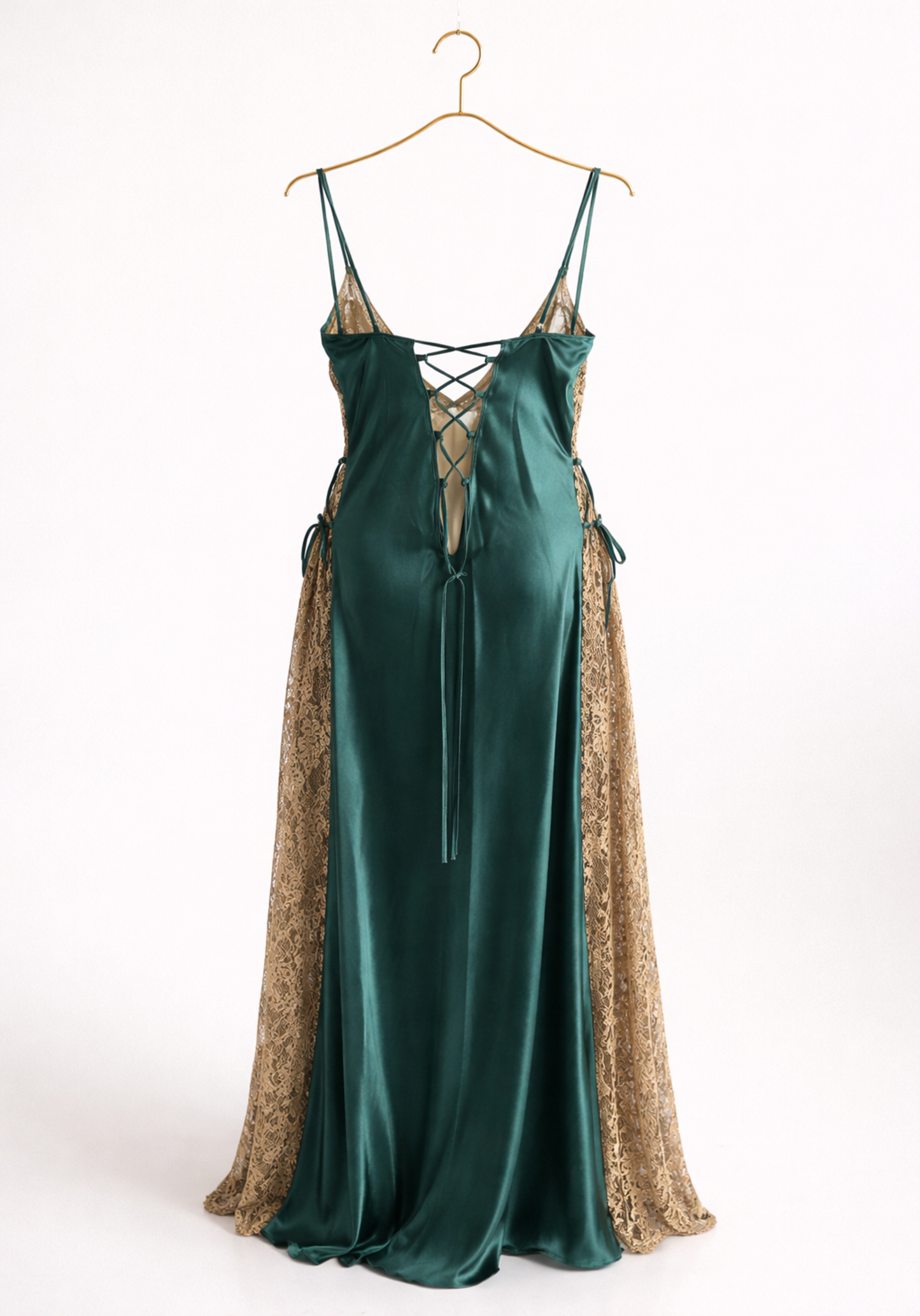 Satin Shoulder Strap Night Gown With Golden Dantel