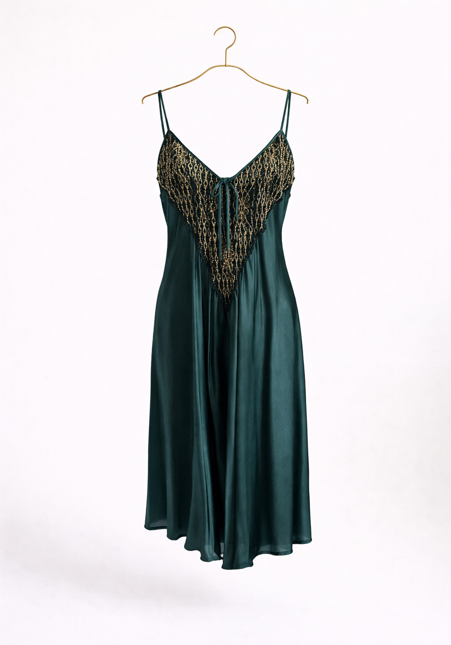 Satin Robe Set: Short Shoulder Strap Nighty And Short Robe With Golden Dantel