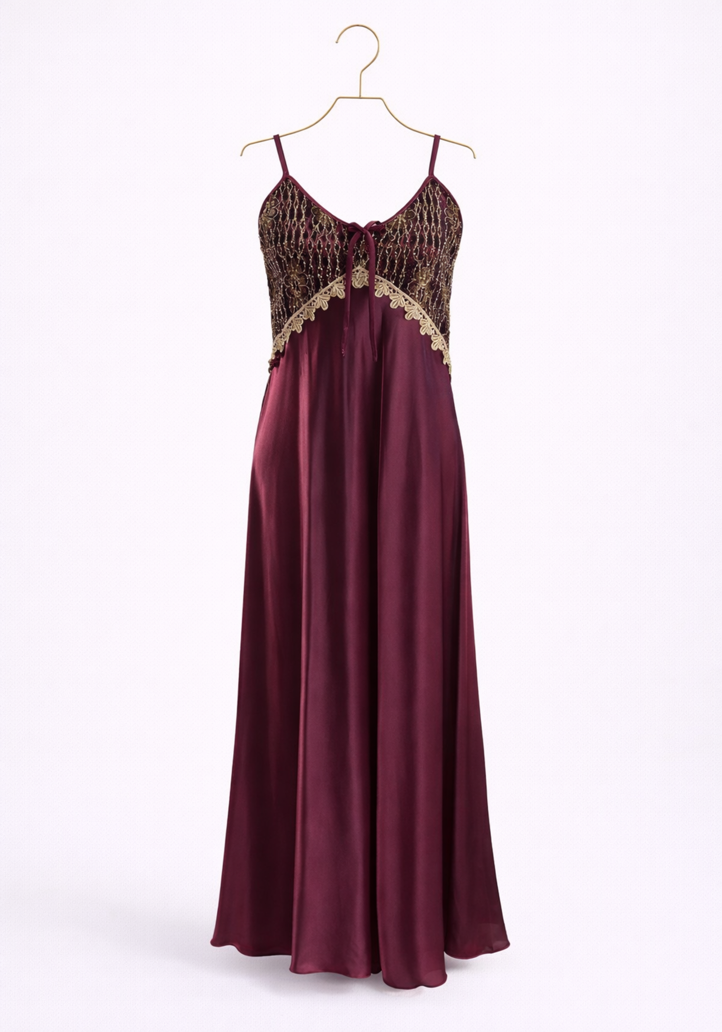 Schiffon Satin Long Robe Set With Golden Dantel