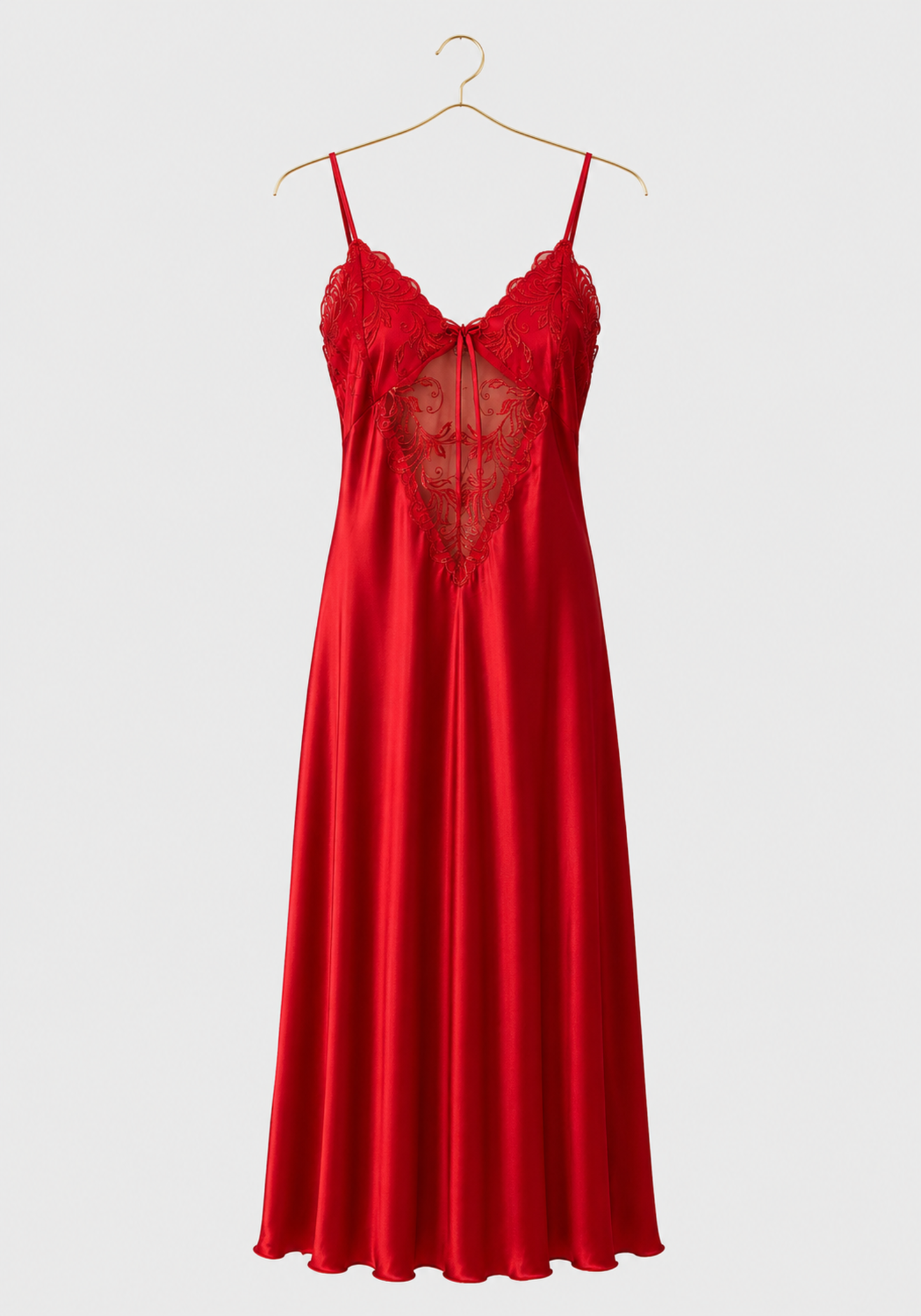 Long Night Gown: Shoulder Strap Satin Long Nighty With Toulle Detail