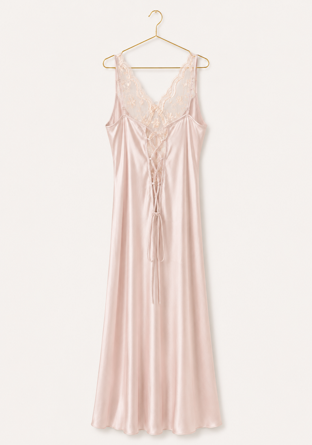Long Night Gown: Shoulder Strap Satin Long Nighty With Toulle Detail