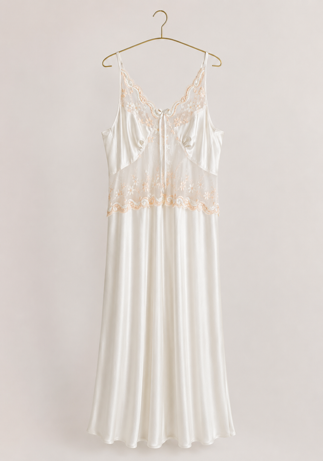 Long Night Gown: Shoulder Strap Satin Long Nighty With Toulle Detail