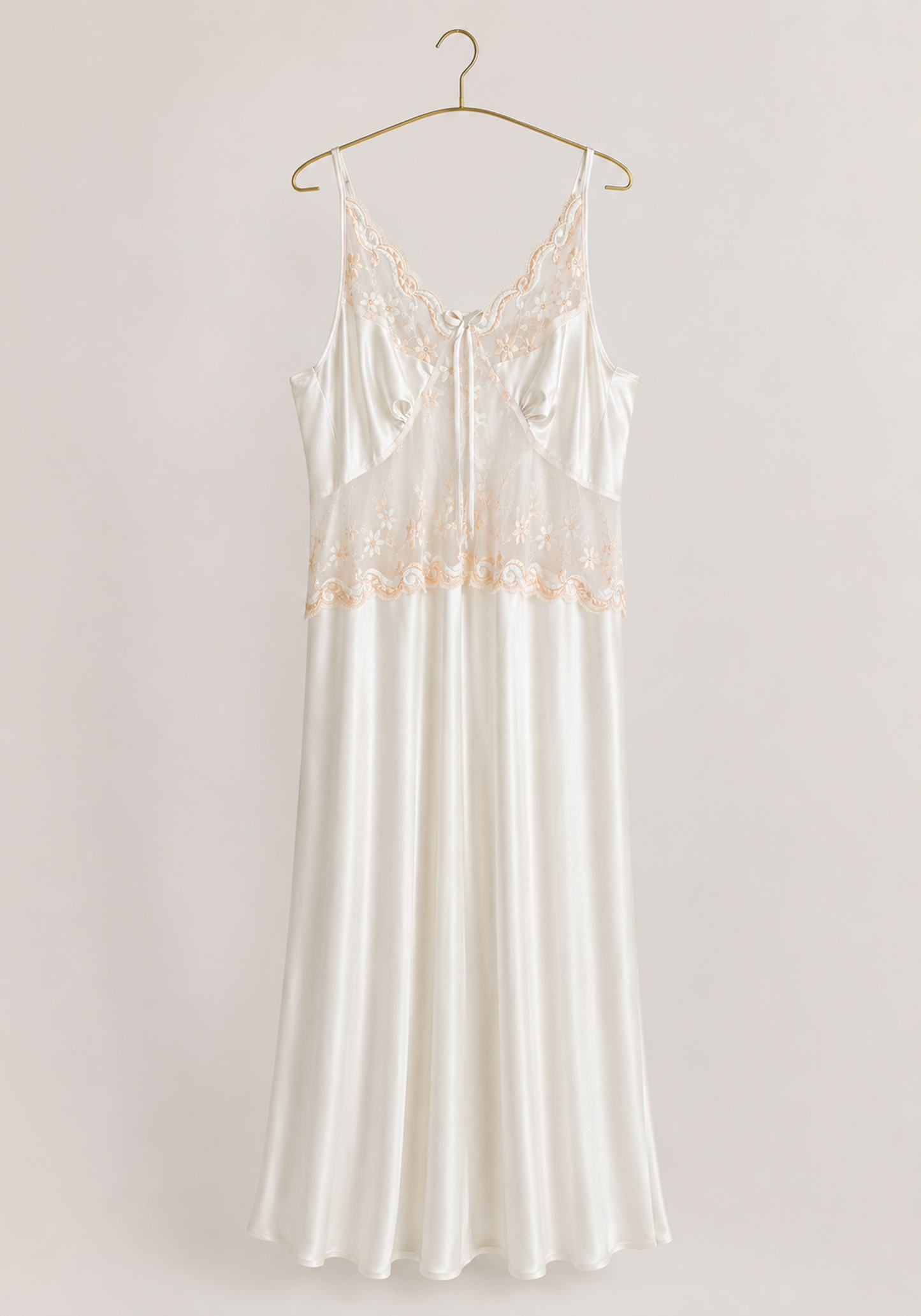 Long Night Gown: Shoulder Strap Satin Long Nighty With Toulle Detail