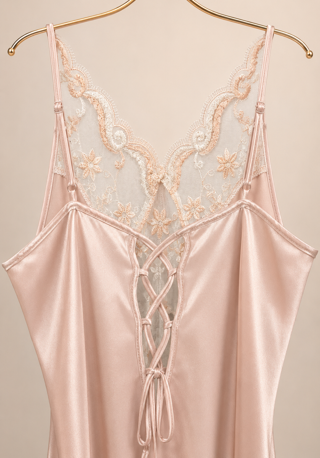 Long Night Gown: Shoulder Strap Satin Long Nighty With Toulle Detail
