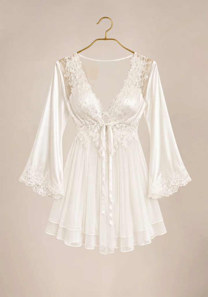 Shoulder Strap Padded Cups Slip And Robe With Lace Detail