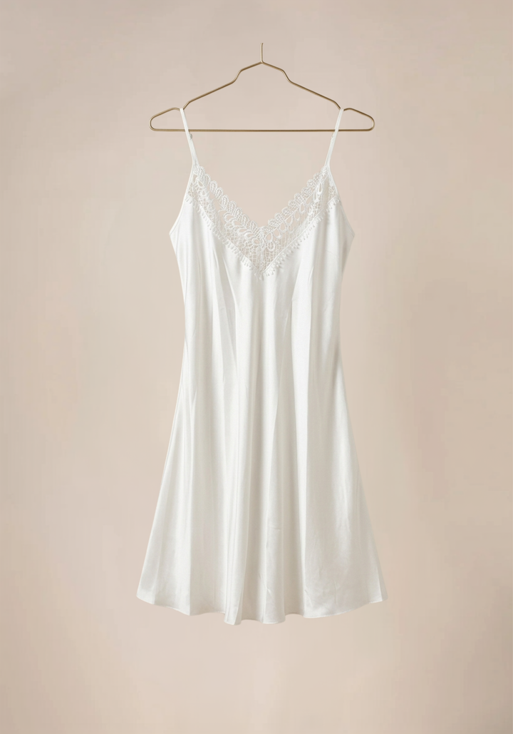 Shoulder Strap Slip And Short Chiffon Robe With Lace Detail