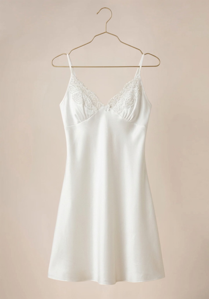 Shoulder Strap Slip And Short Chiffon Robe With Lace Detail