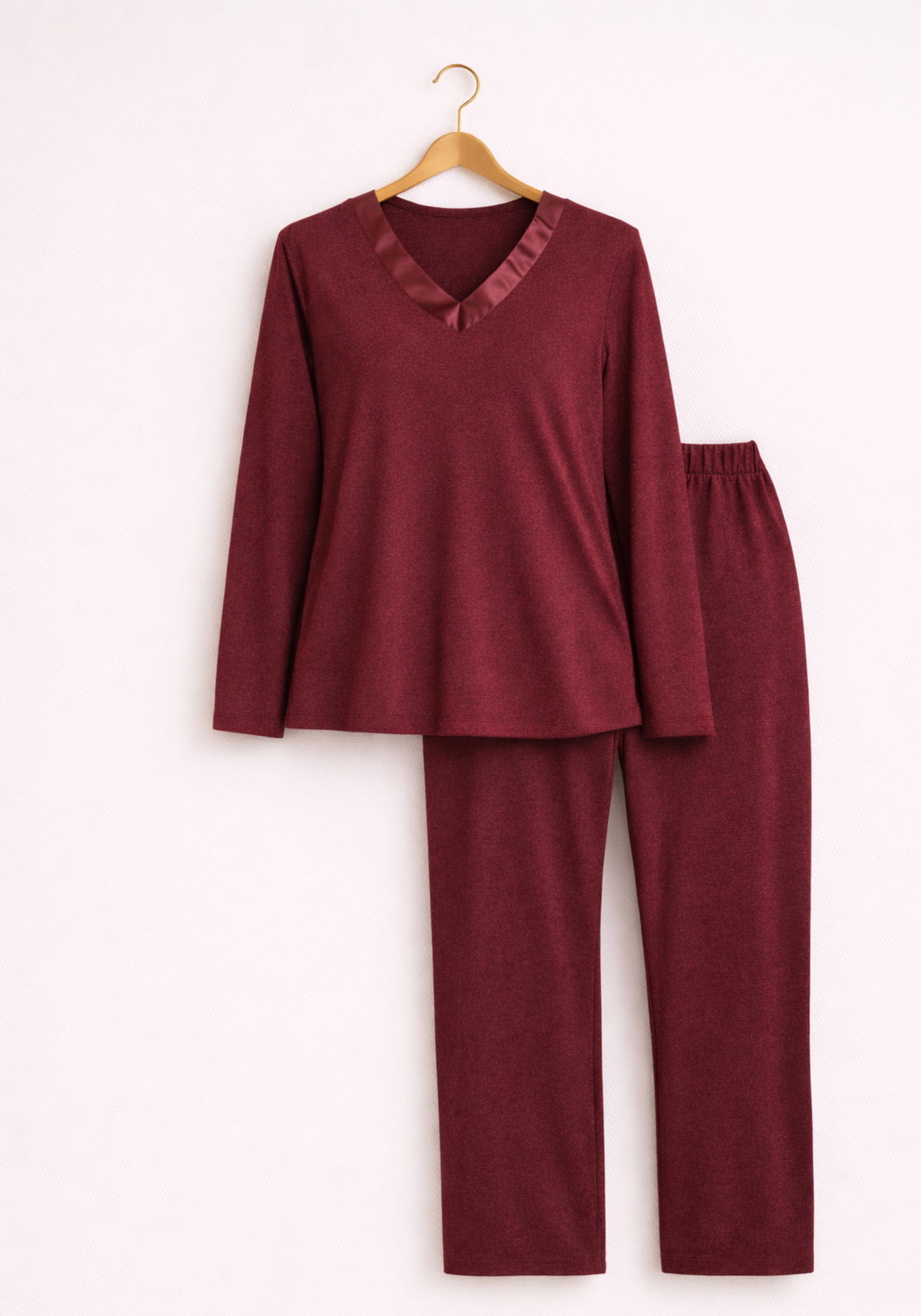 Satin V-Neck Long Sleeve Pajamas (Vis Pes Els)