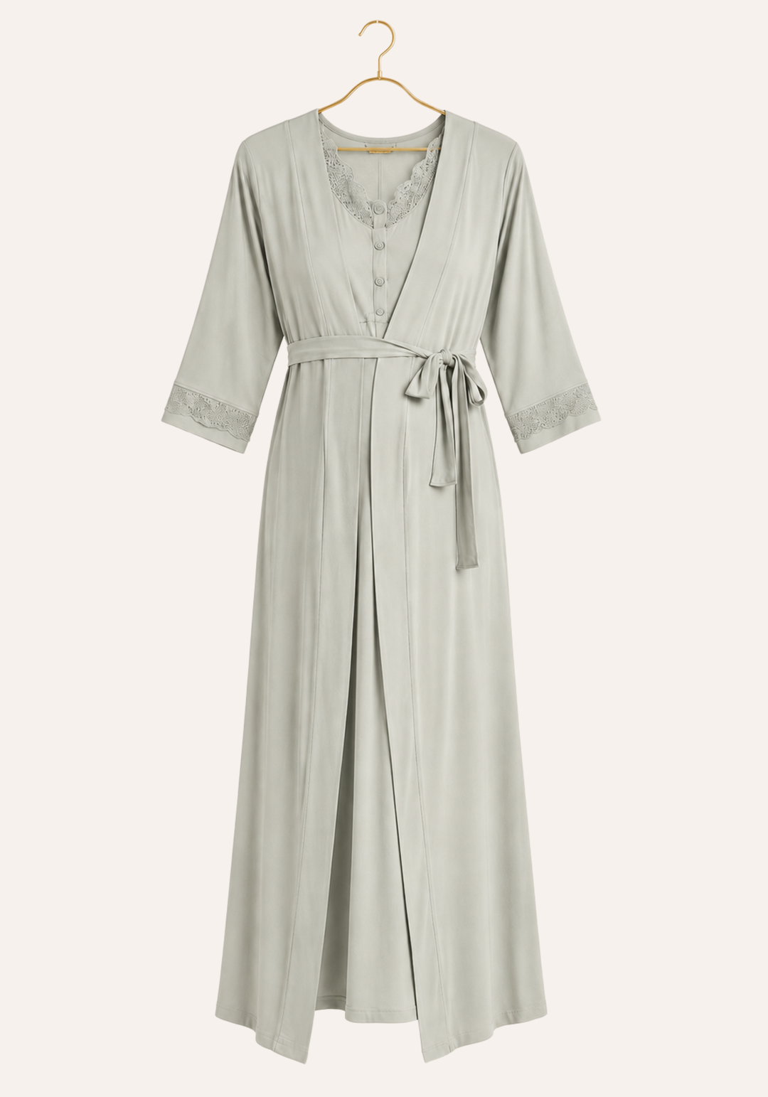 Plain Long Sleeve Long Robe And Long Sleeve Long Nighty