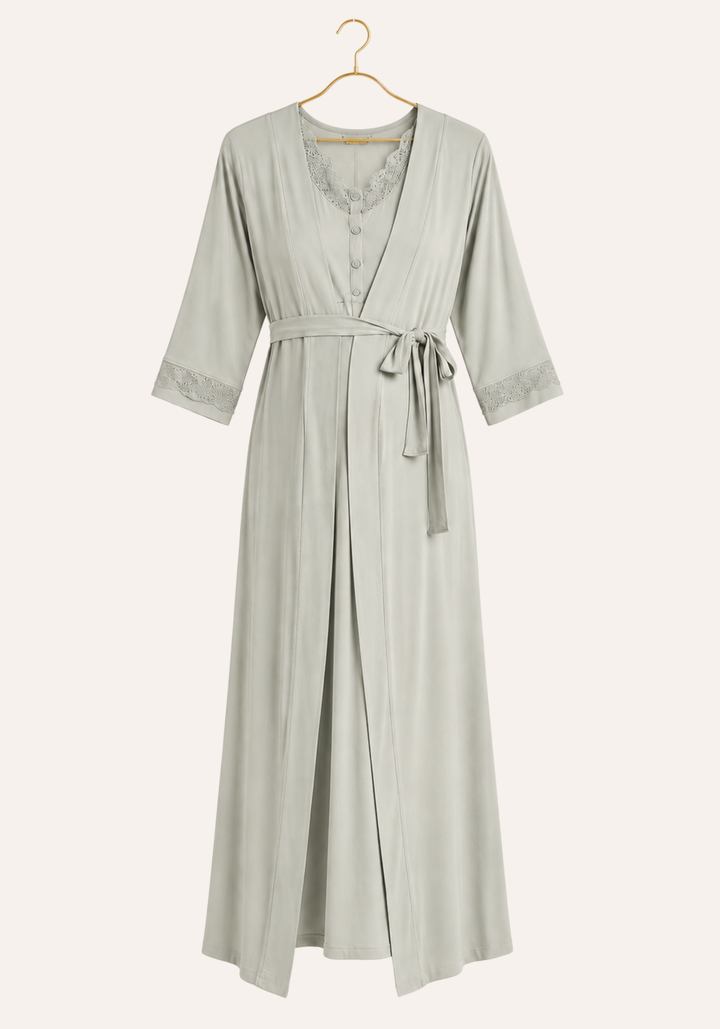 Plain Long Sleeve Long Robe And Long Sleeve Long Nighty