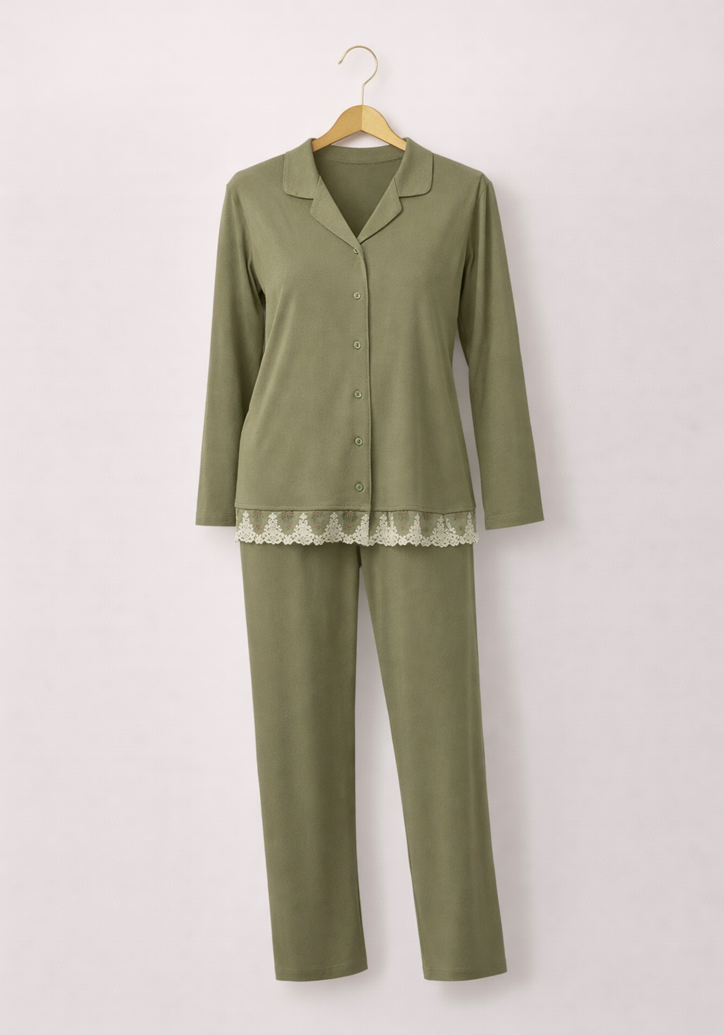 S&L Long Sleeve Lace Collar Button Pajama