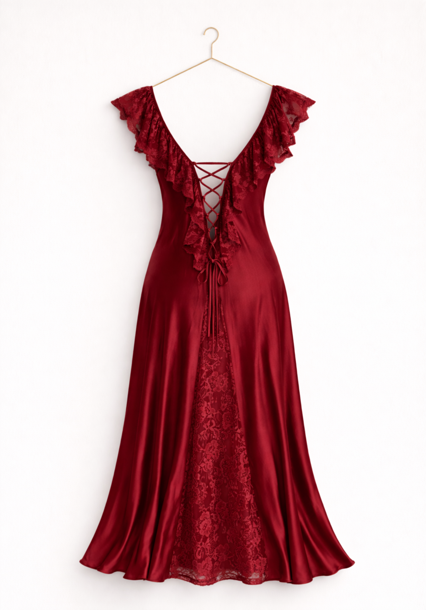 Satin Long Nighty With Dantel Across The Front