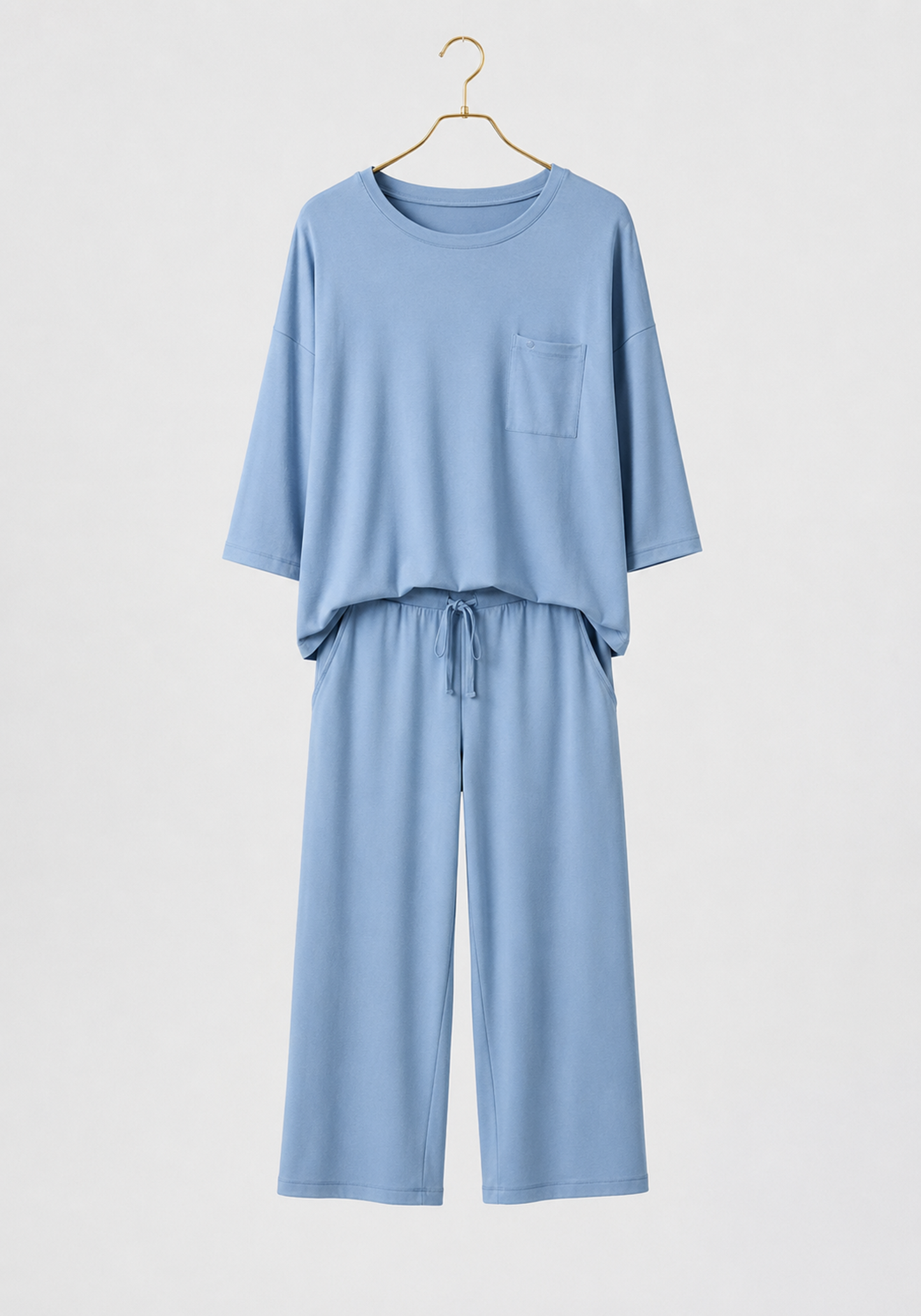 Pajamas: Plain Semi Long Sleeve Top And Wide Cut Bermuda (Viscose Lycra)