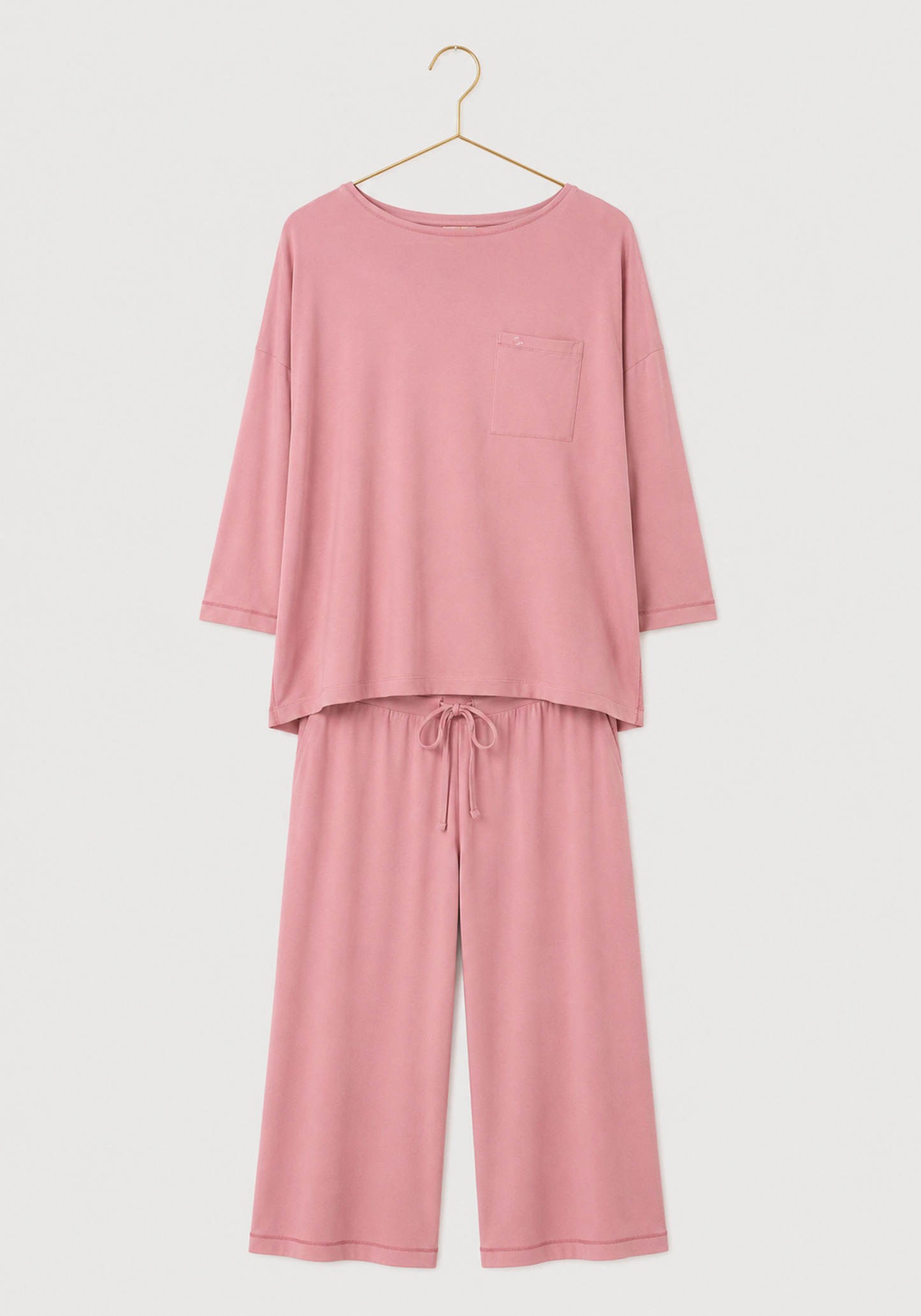Pajamas: Plain Semi Long Sleeve Top And Wide Cut Bermuda (Viscose Lycra)