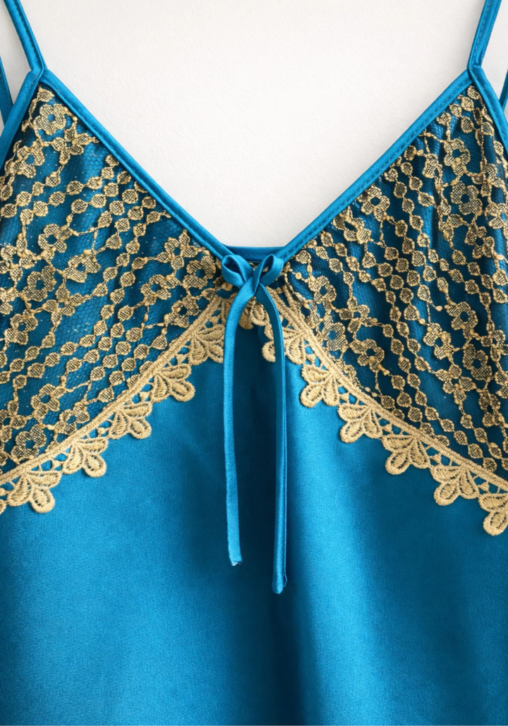 Satin Shoulder Strap Babydoll With Golden Dantel