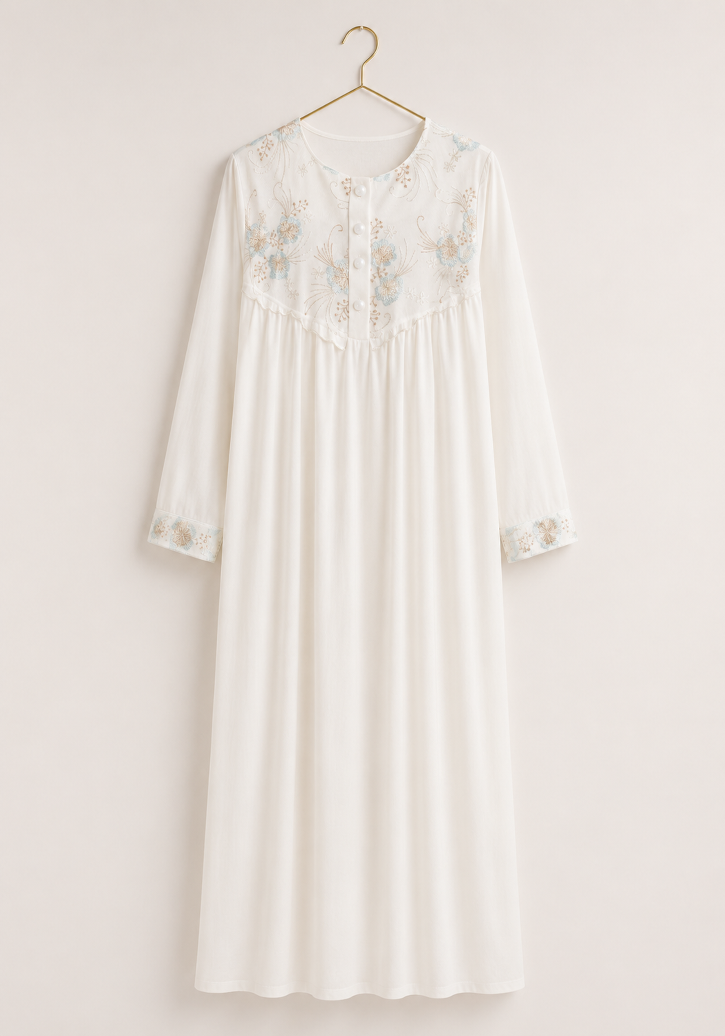 Maternal Long Robe Set: Long Sleeve Buttoned Nighty And Long Sleeve Organza Robe