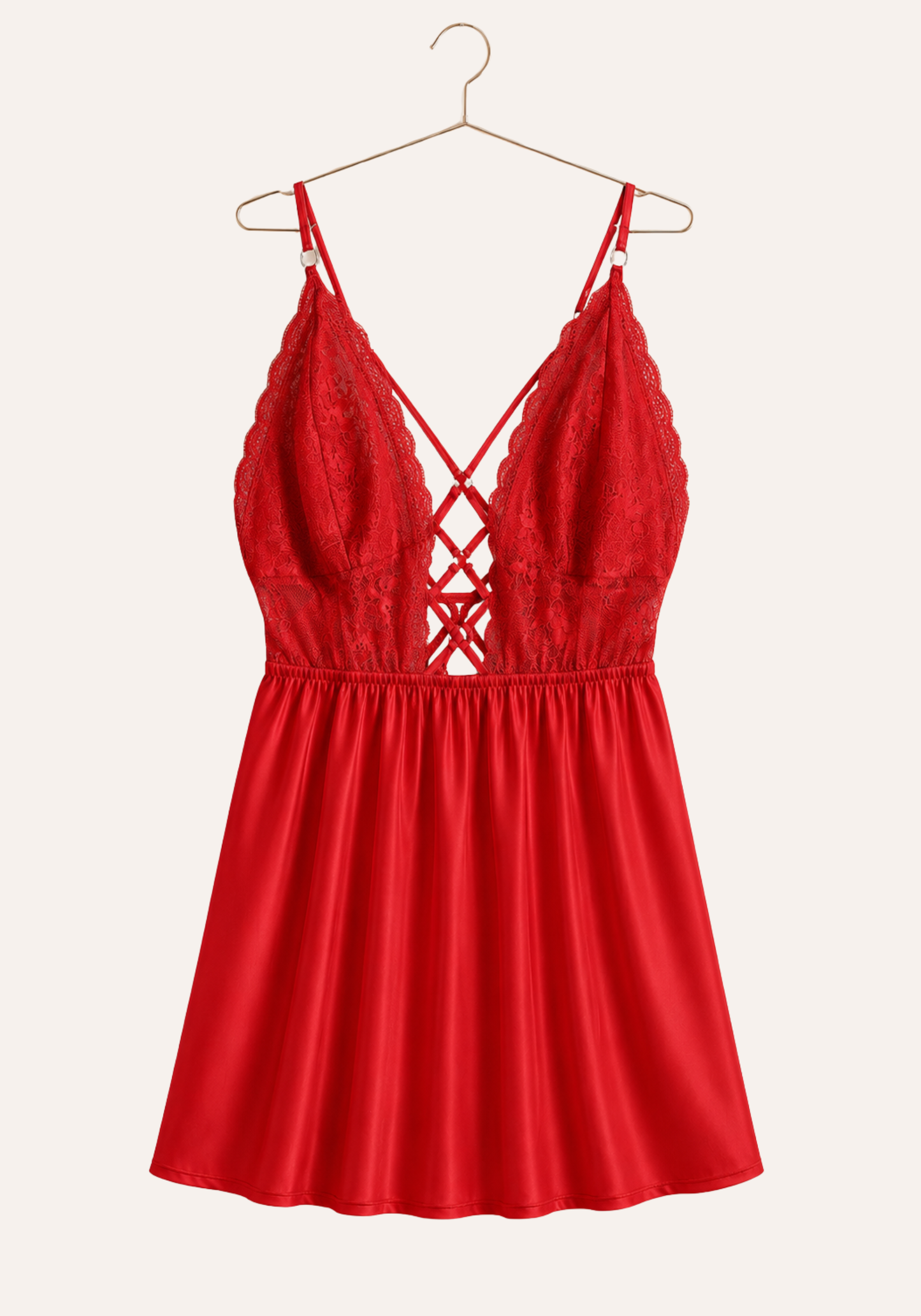 Babydoll: Shoulder Strap Lace Bra Open Back Satin Babydoll