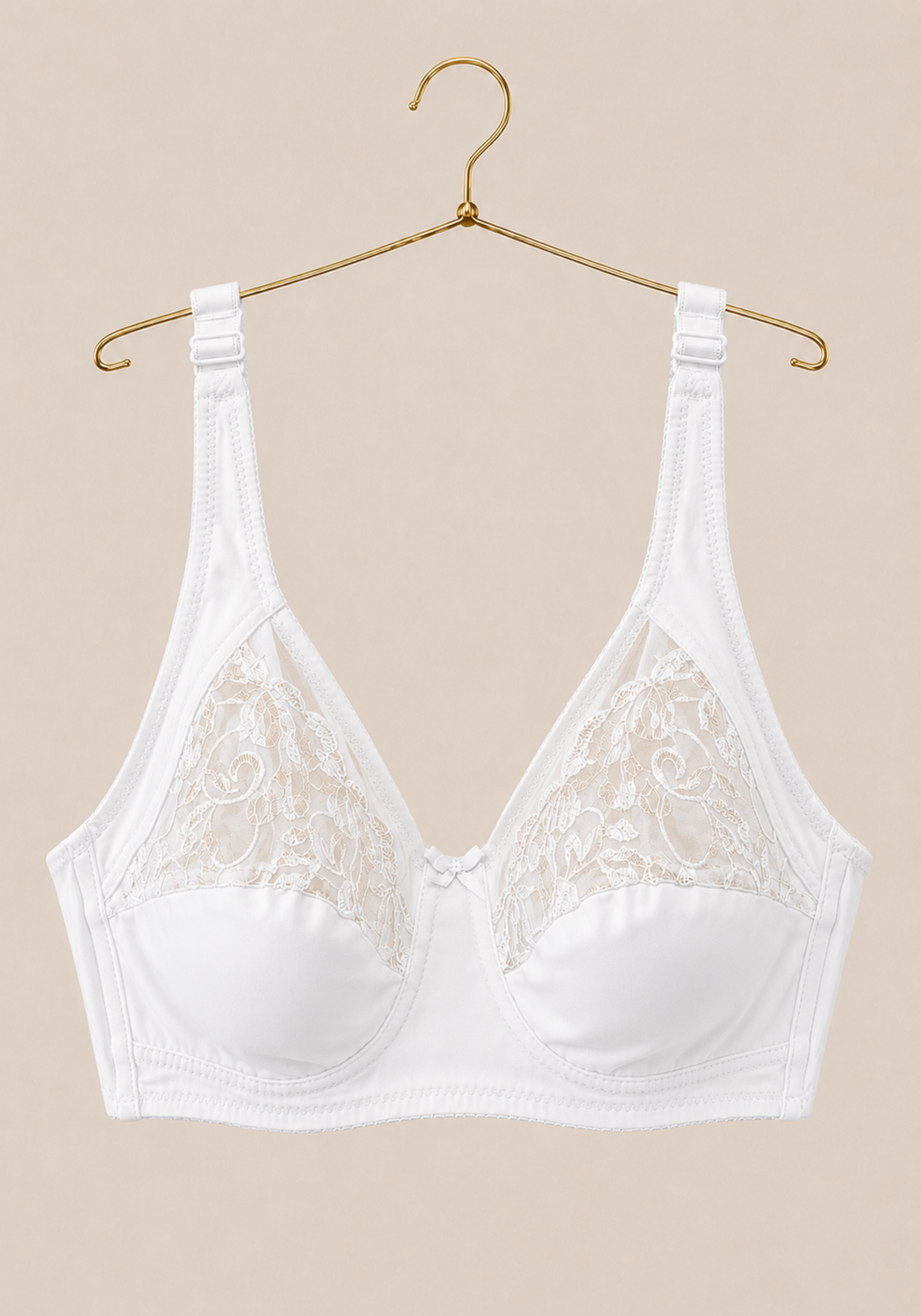 Basic Plus Size Bra: Daily Wide Strap Unpadded Half Laced Cup Bra