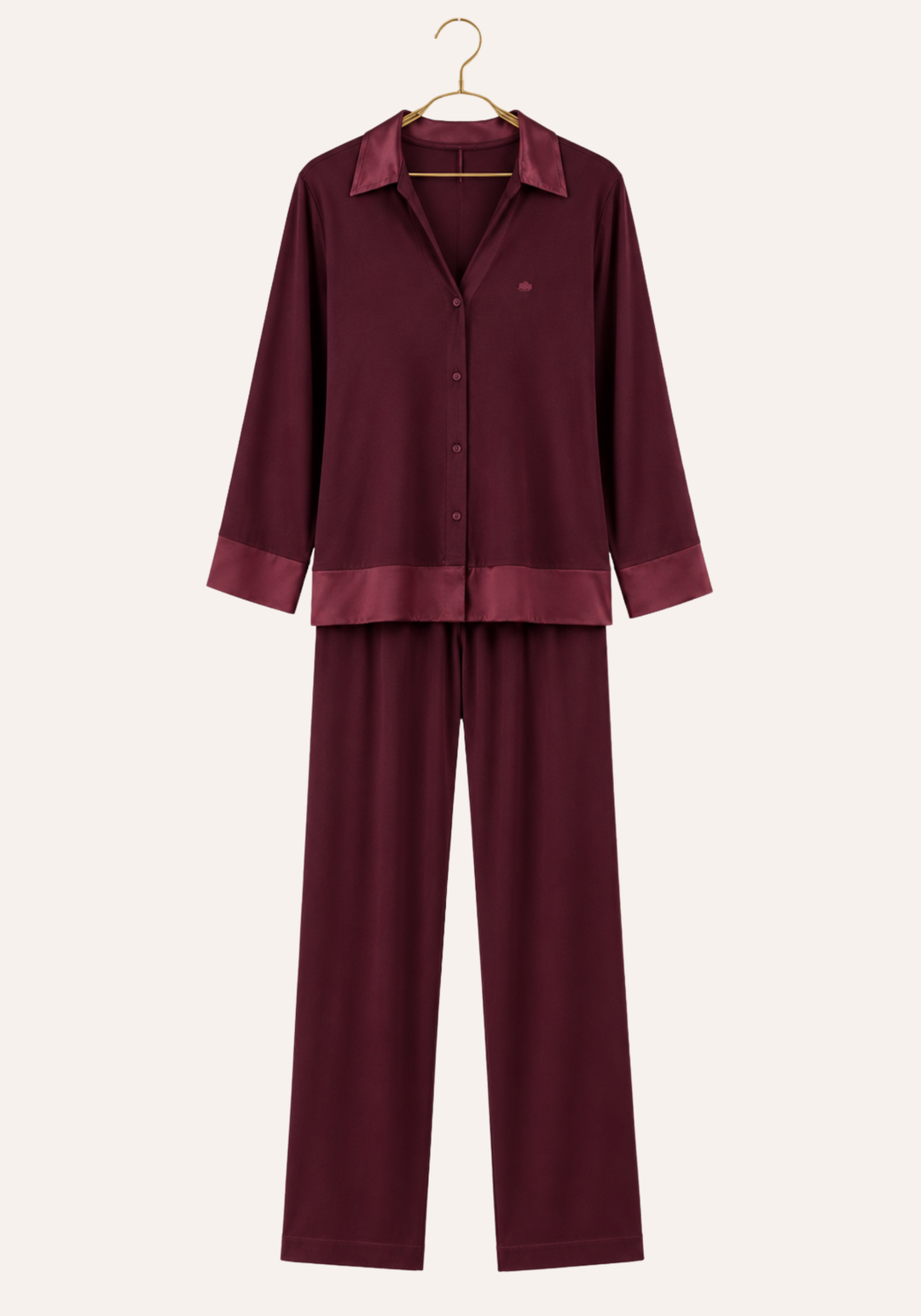 Collar V Button Long Sleeve Top And Pants With Lace Detail Pajamas