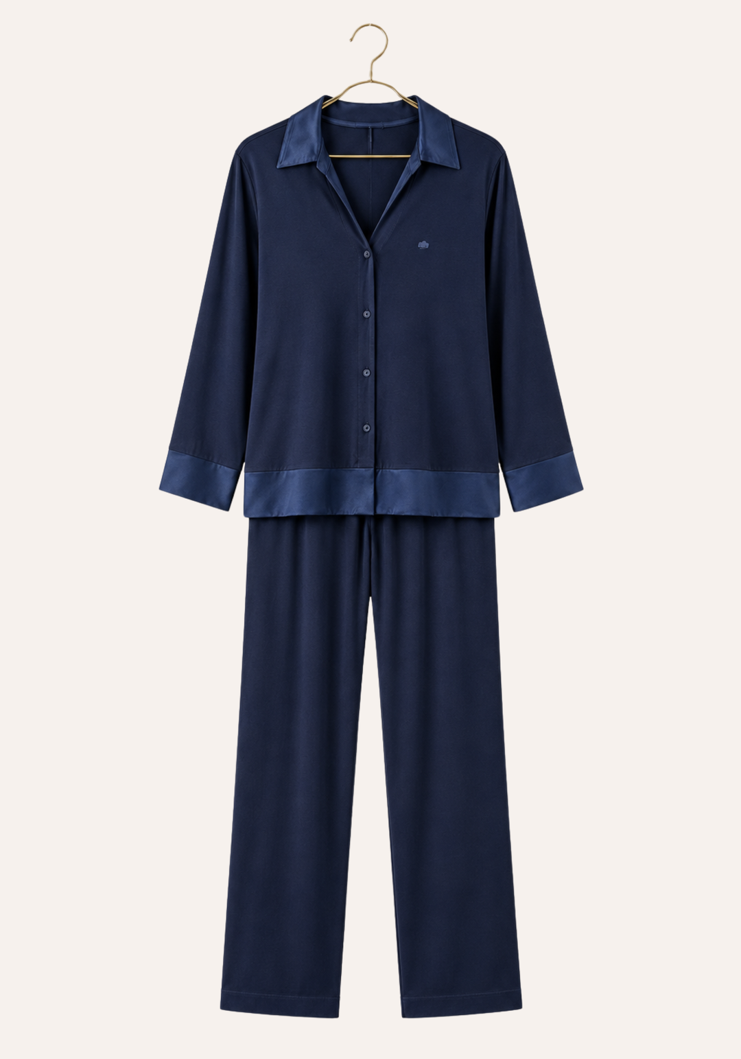 Collar V Button Long Sleeve Top And Pants With Lace Detail Pajamas