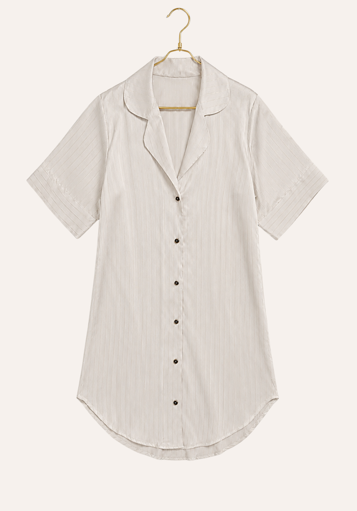 Lingerie Nighty: Satin Striped Collar Button Short Nighty
