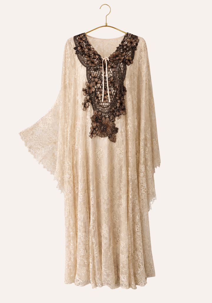Satin And Full Dantel 2 Piece Long Gown