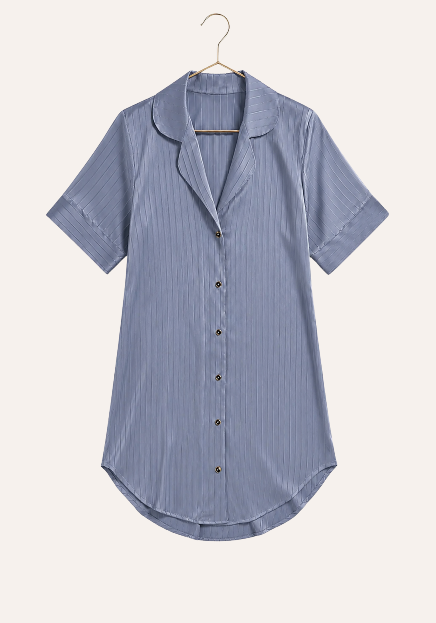 Lingerie Nighty: Satin Striped Collar Button Short Nighty