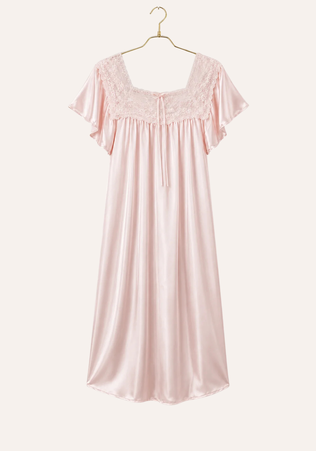 Mega Sleeve Satin Slip With Dantel Front Detail