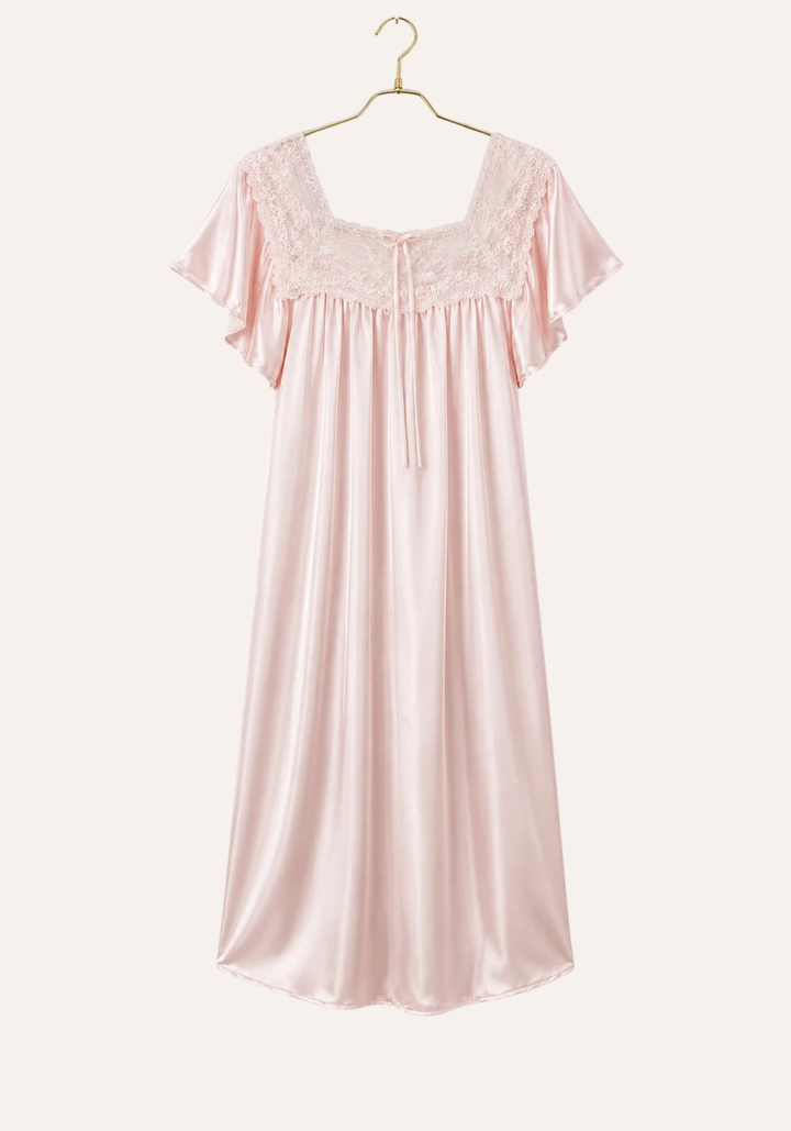 Mega Sleeve Satin Slip With Dantel Front Detail
