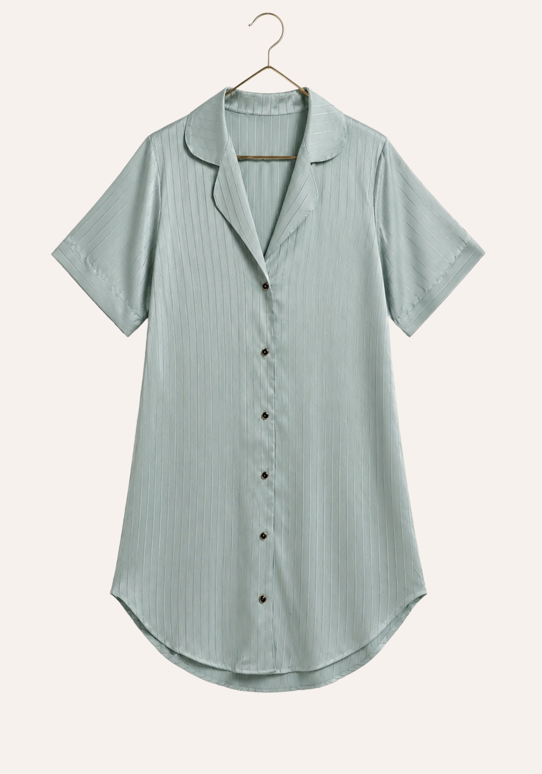 Lingerie Nighty: Satin Striped Collar Button Short Nighty