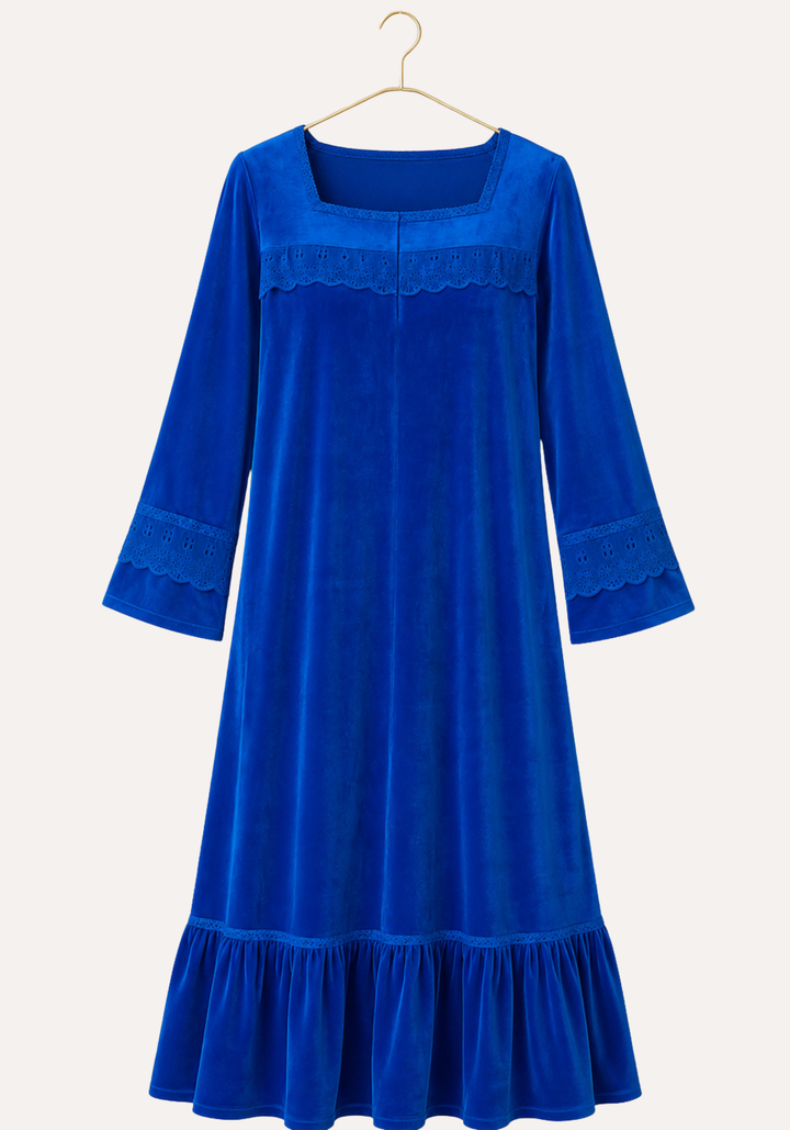 Velour Long Gown With Lace