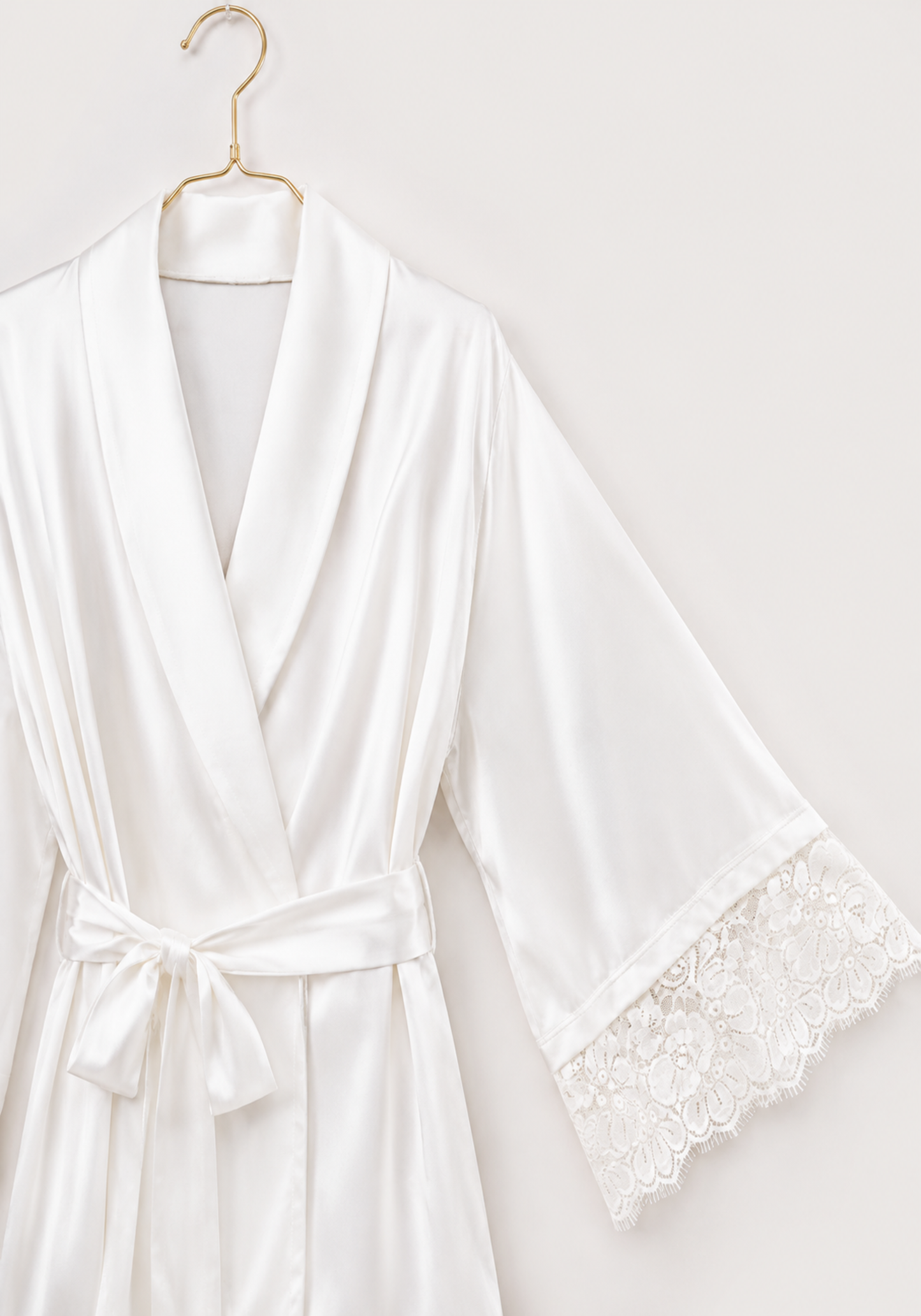 Satin Pajamas: Long Sleeves Robe Like Top And Pant With Lace Detail